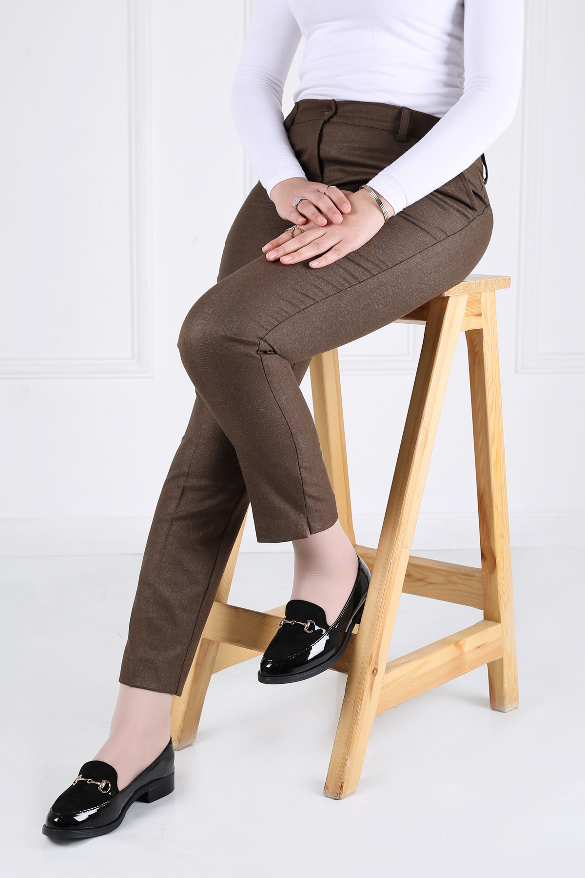 Pantalon Femme - Classique à Fentes - Flanelle Drapée