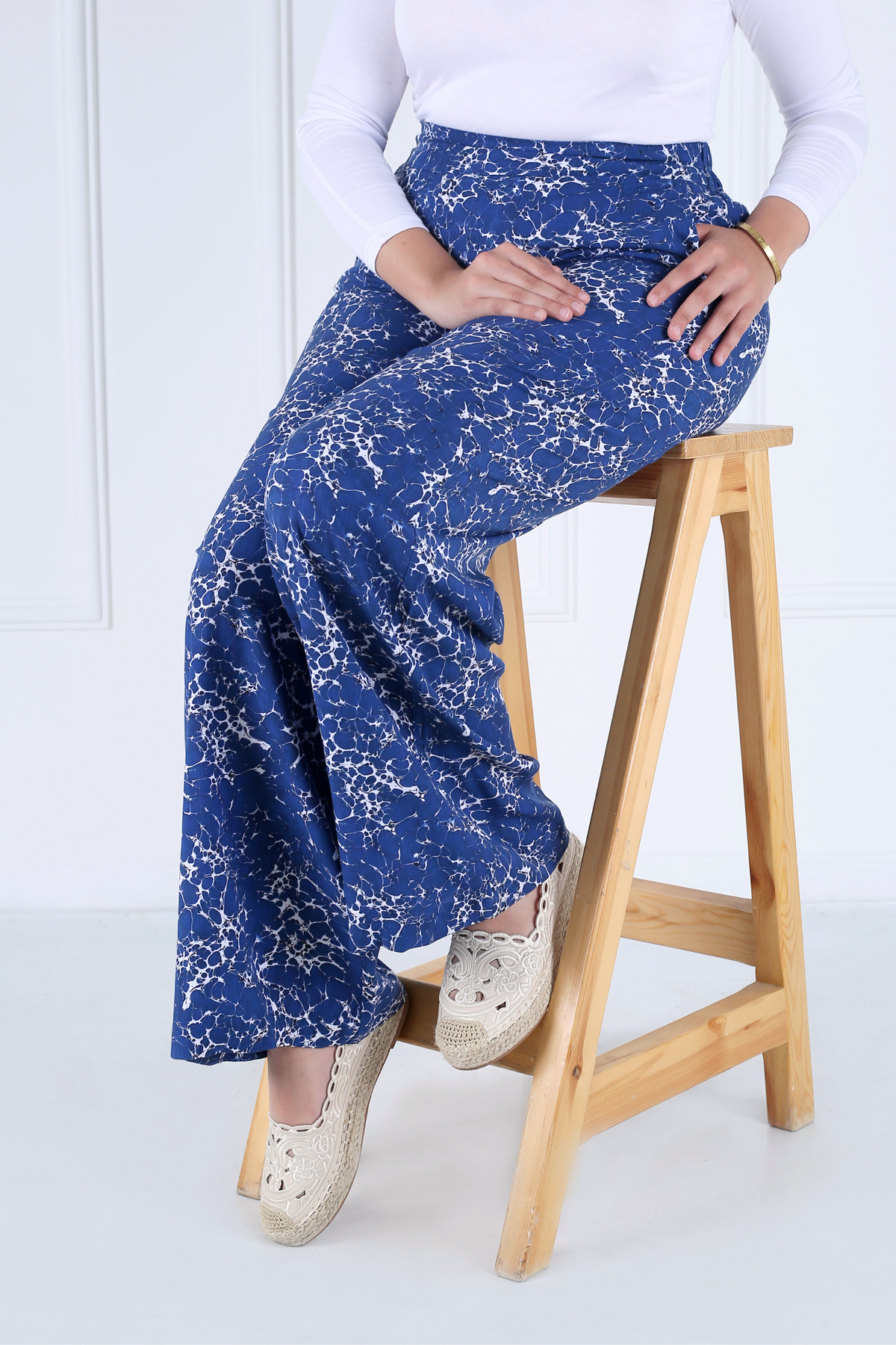 Pantalon Femme - Casual Large - Viscose Motifs Ecume