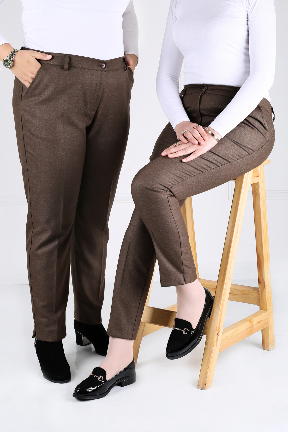 Pantalon Femme - Classique à Fentes - Flanelle Drapée