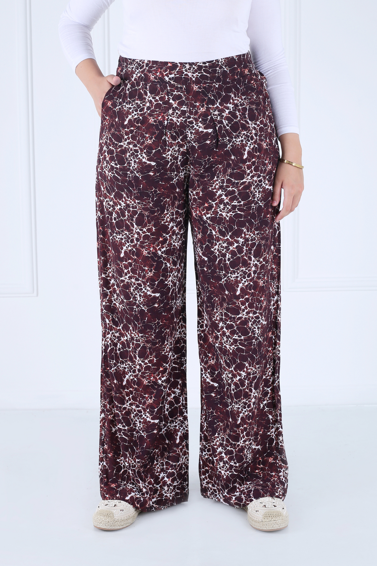 Pantalon Femme - Casual Large - Viscose Motifs Ecume
