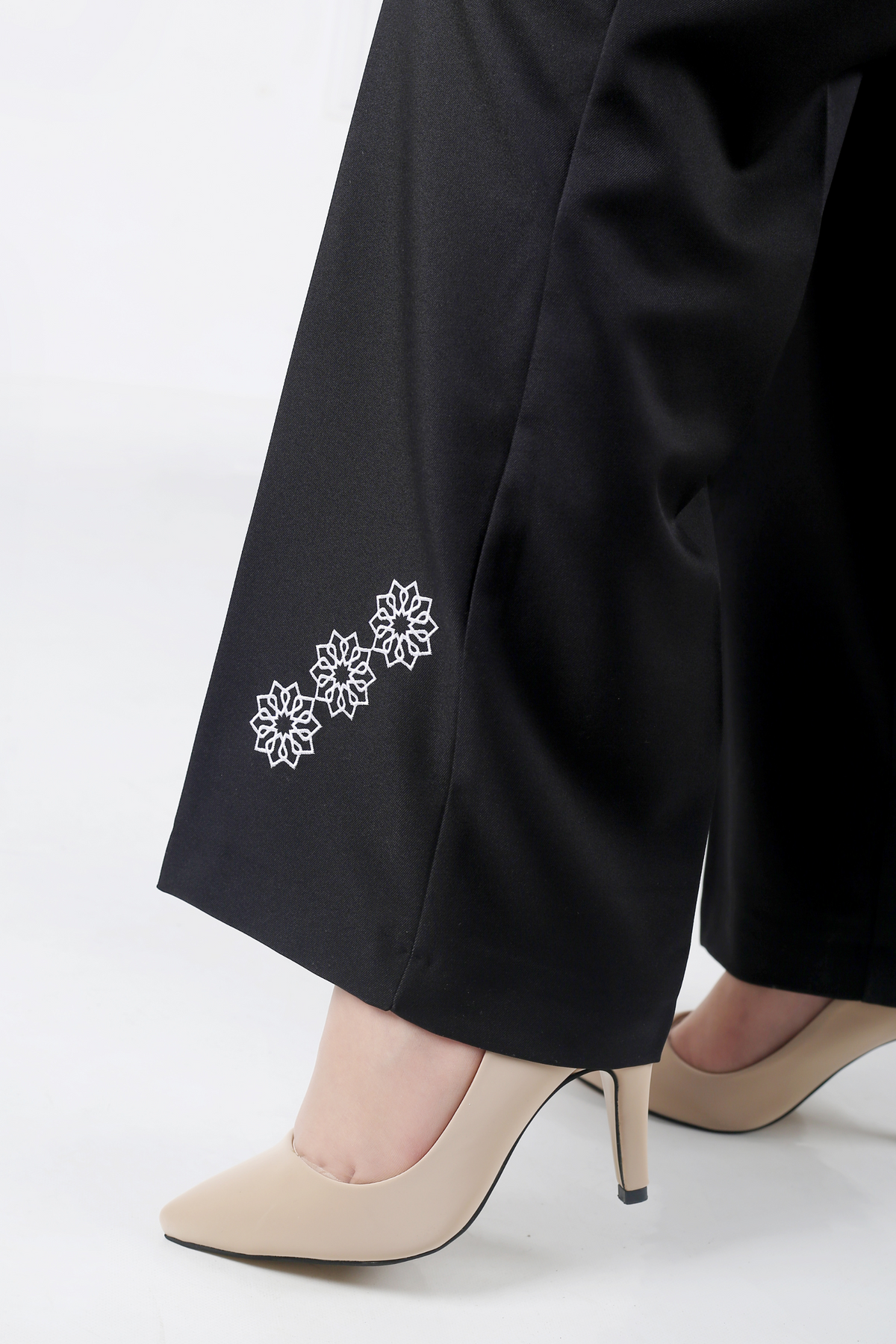 Pantalon Femme - Classique Large Brodé - Gabardine Tailleur