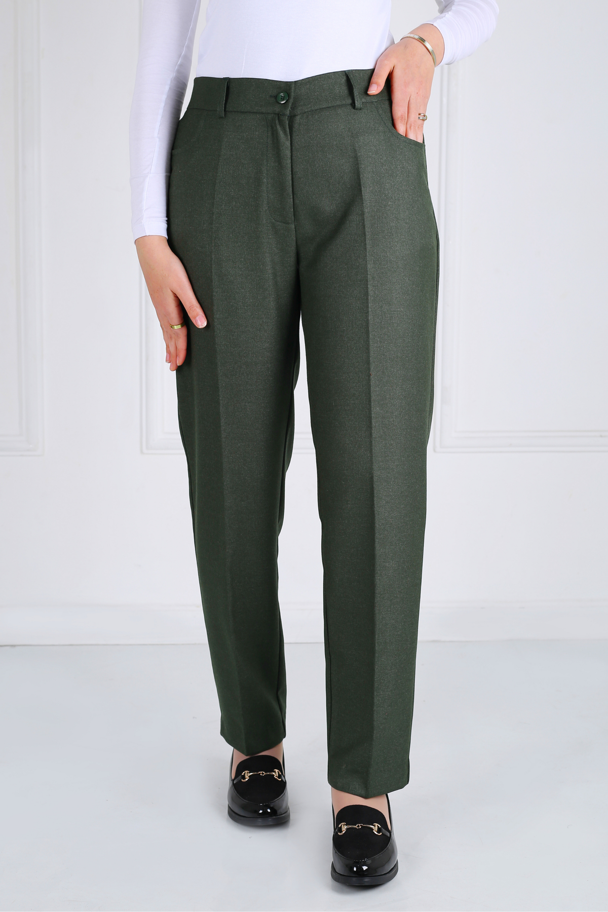 Pantalon Femme - Classique Droit - Flanelle Drapée