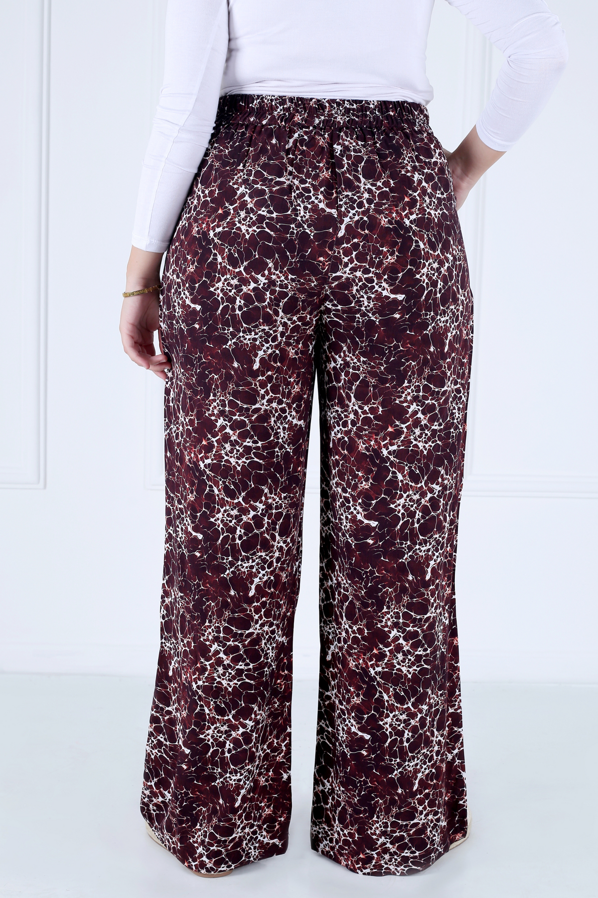 Pantalon Femme - Casual Large - Viscose Motifs Ecume