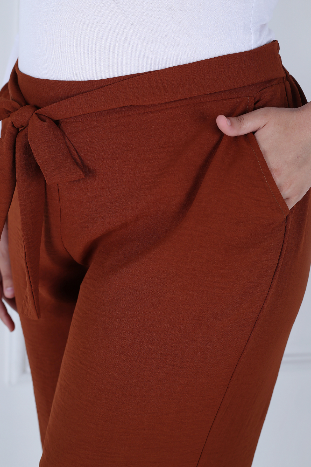 Pantalon Femme - Casual Large à Ceinture - Crêpe Crush