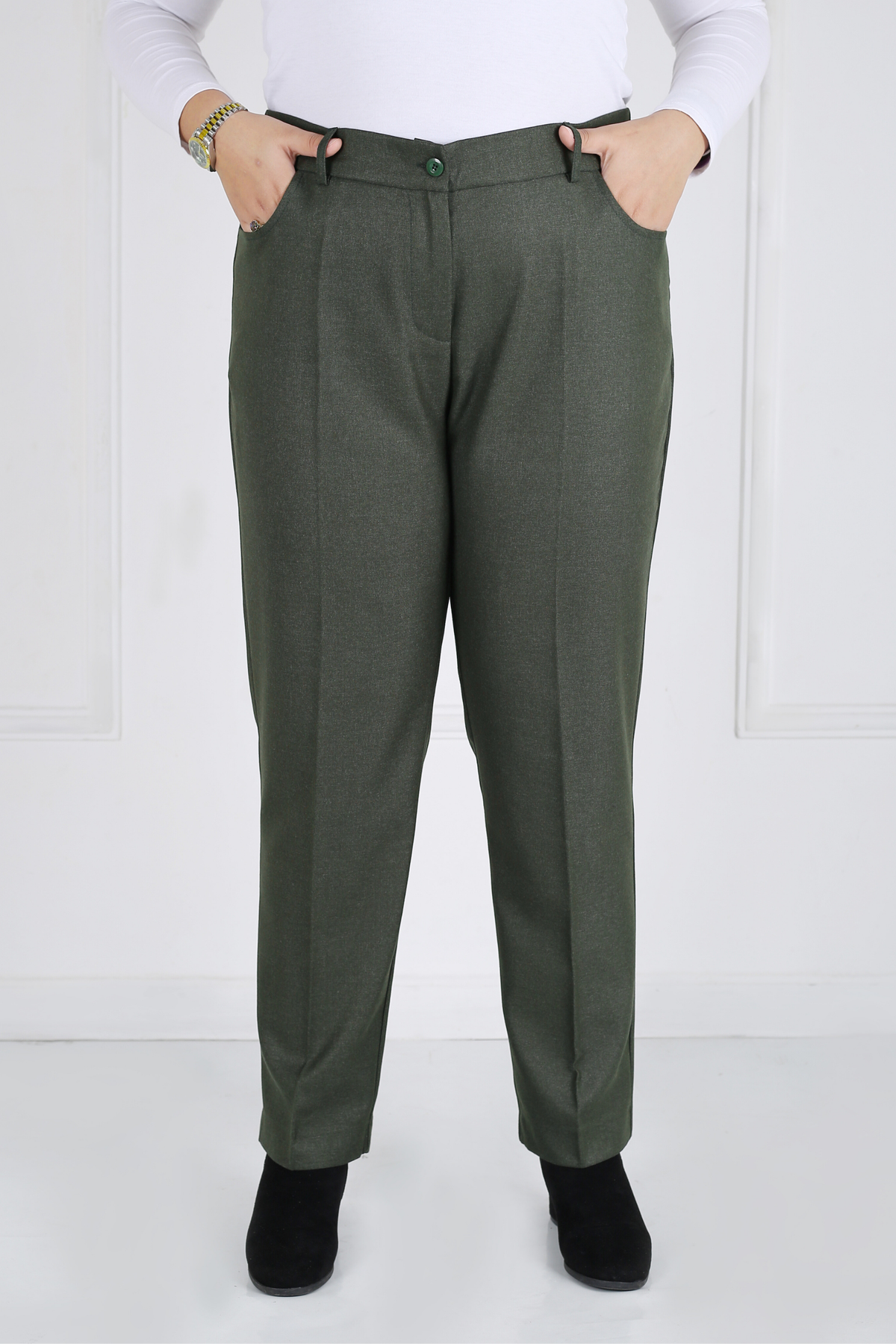 Pantalon Femme - Classique Droit - Flanelle Drapée