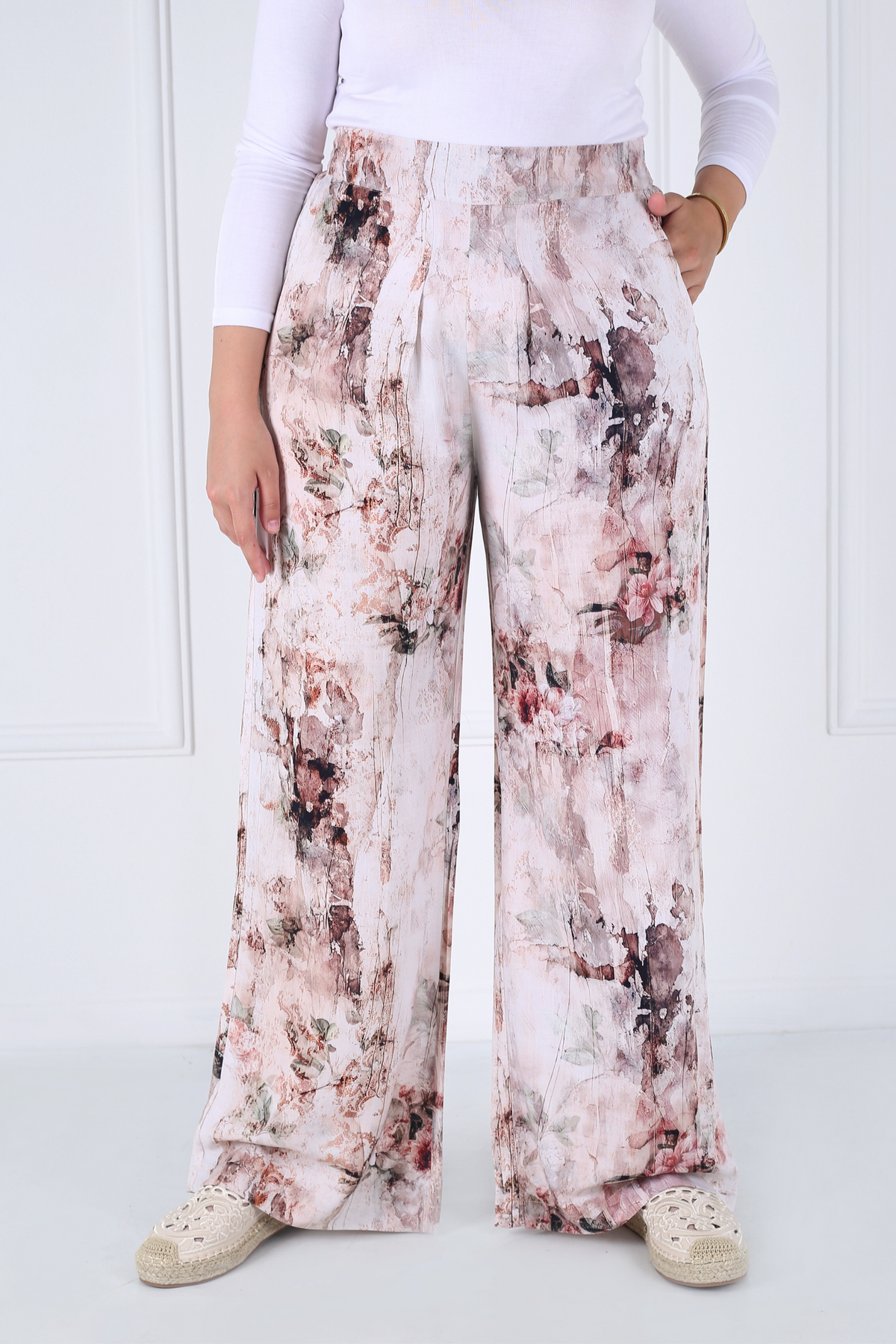 Pantalon Femme - Casual Large - Viscose Motifs Fleurs