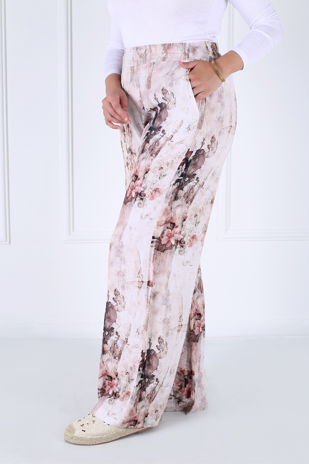 Pantalon Femme - Casual Large - Viscose Motifs Fleurs