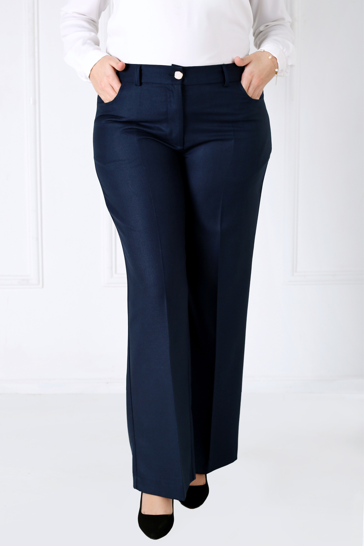 Pantalon Femme - Classique Large à Bouton - Flanelle Légère