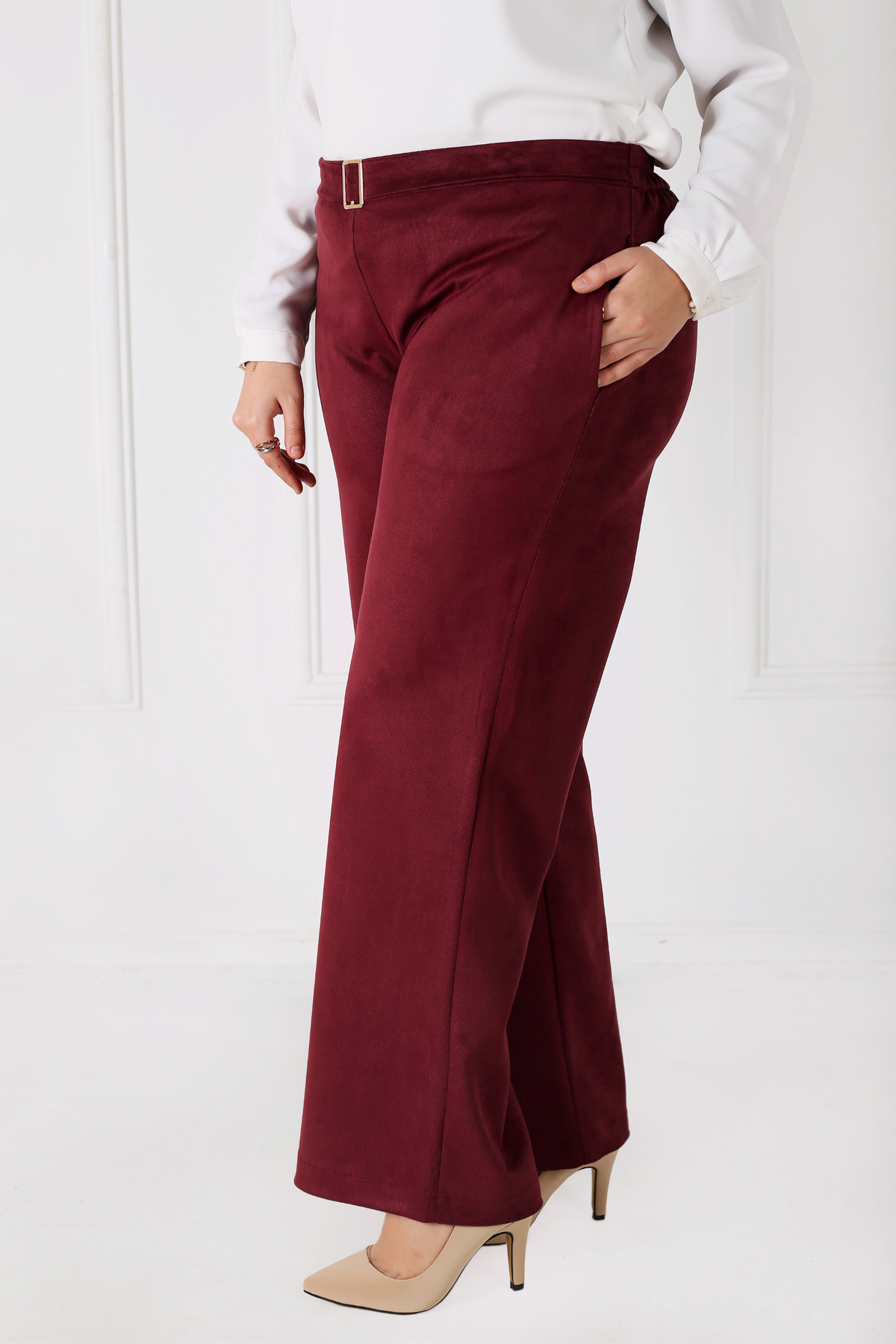 Pantalon Femme - Large à Ceinture - Simili Daim Etirable