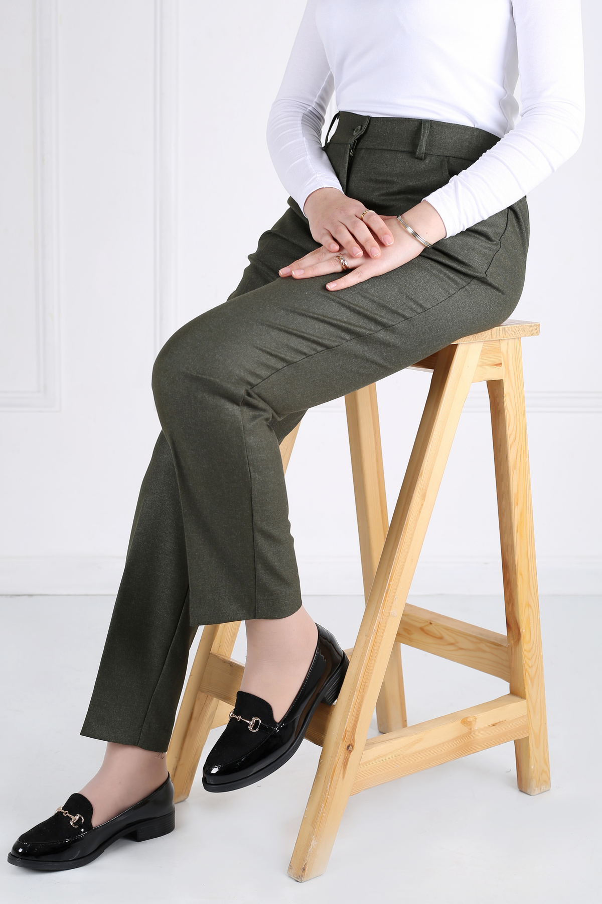Pantalon Femme - Classique Droit - Flanelle Drapée
