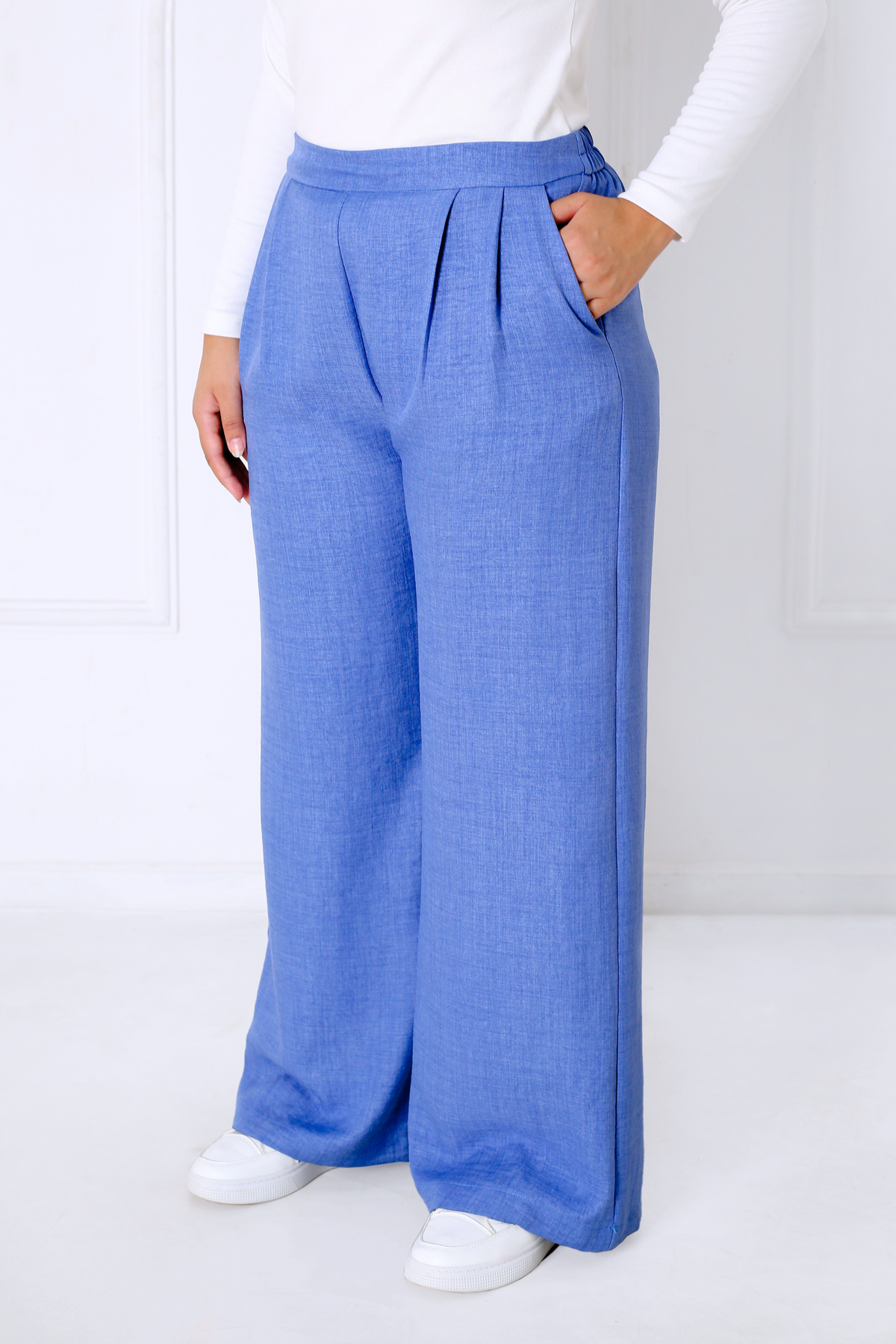 Pantalon Femme - Casual Large à Plis - Effet Lin Crush