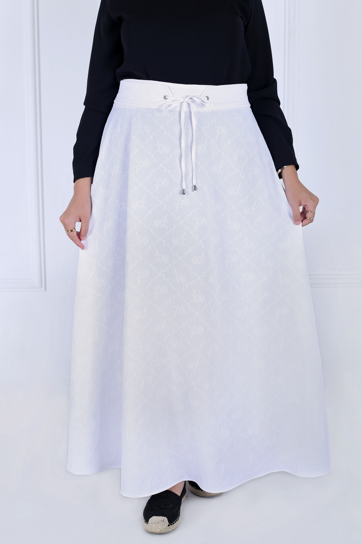 Jupe Evasée à Ceinture - Jacquard