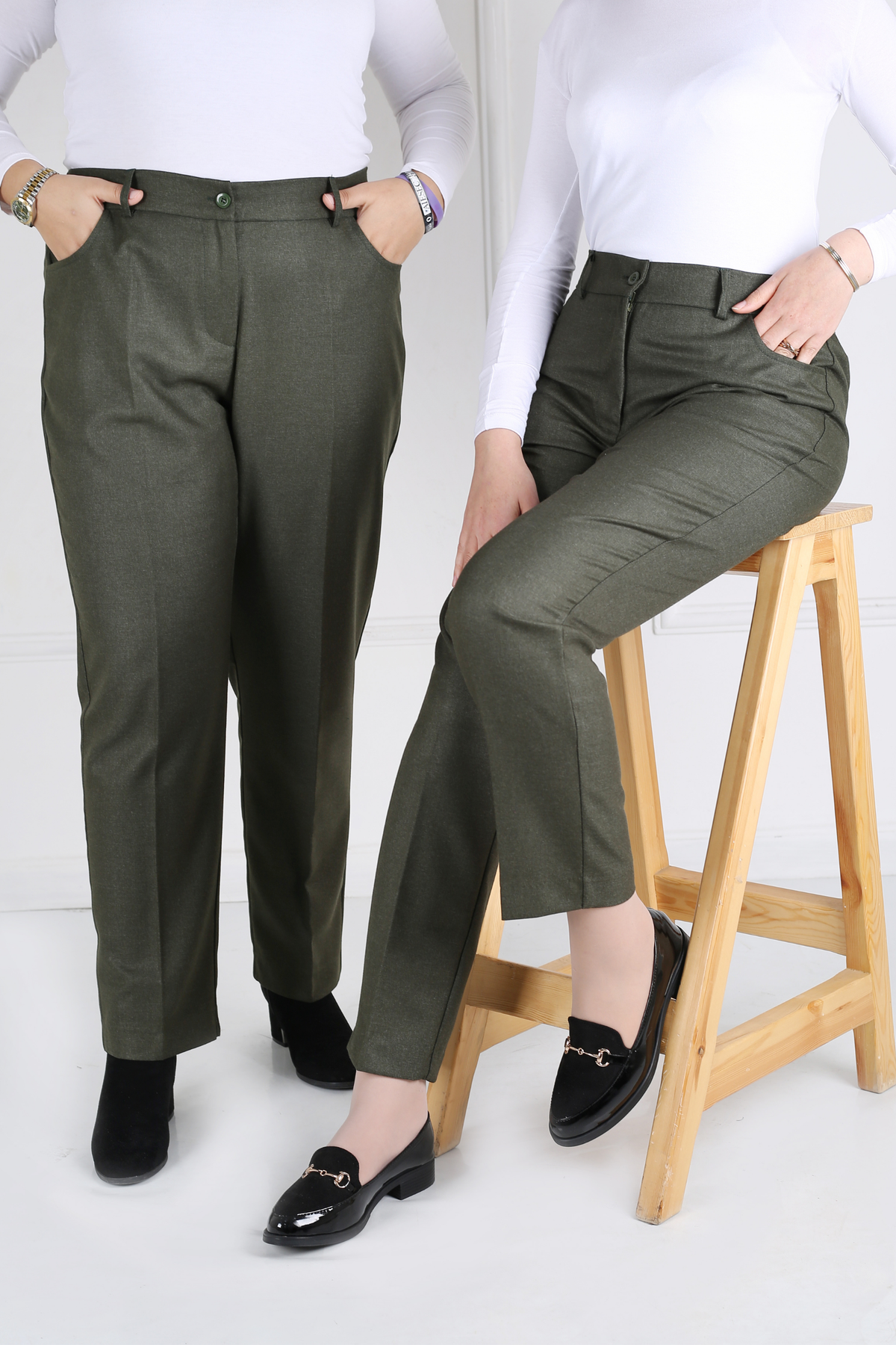 Pantalon Femme - Classique Droit - Flanelle Drapée