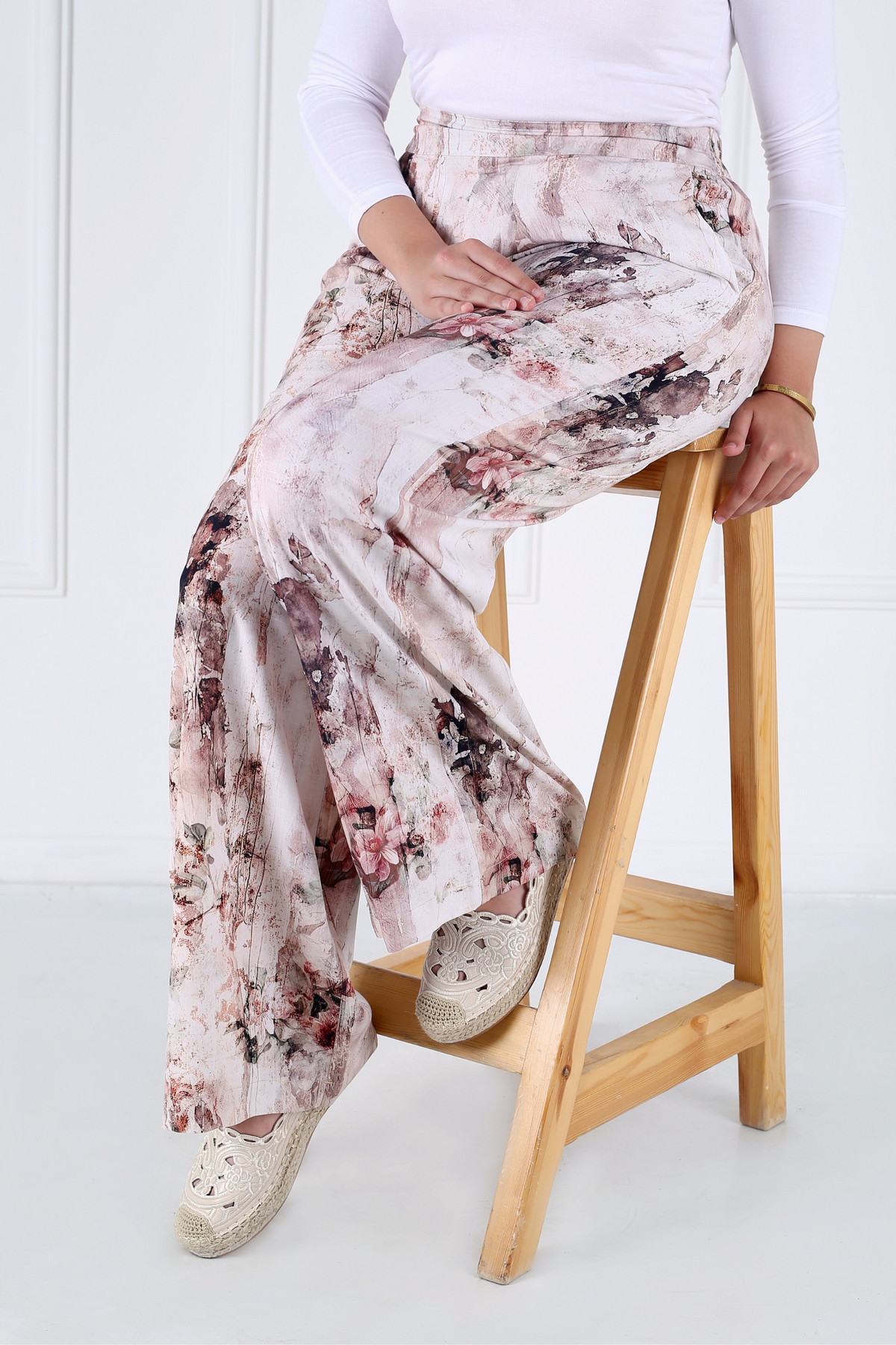 Pantalon Femme - Casual Large - Viscose Motifs Fleurs