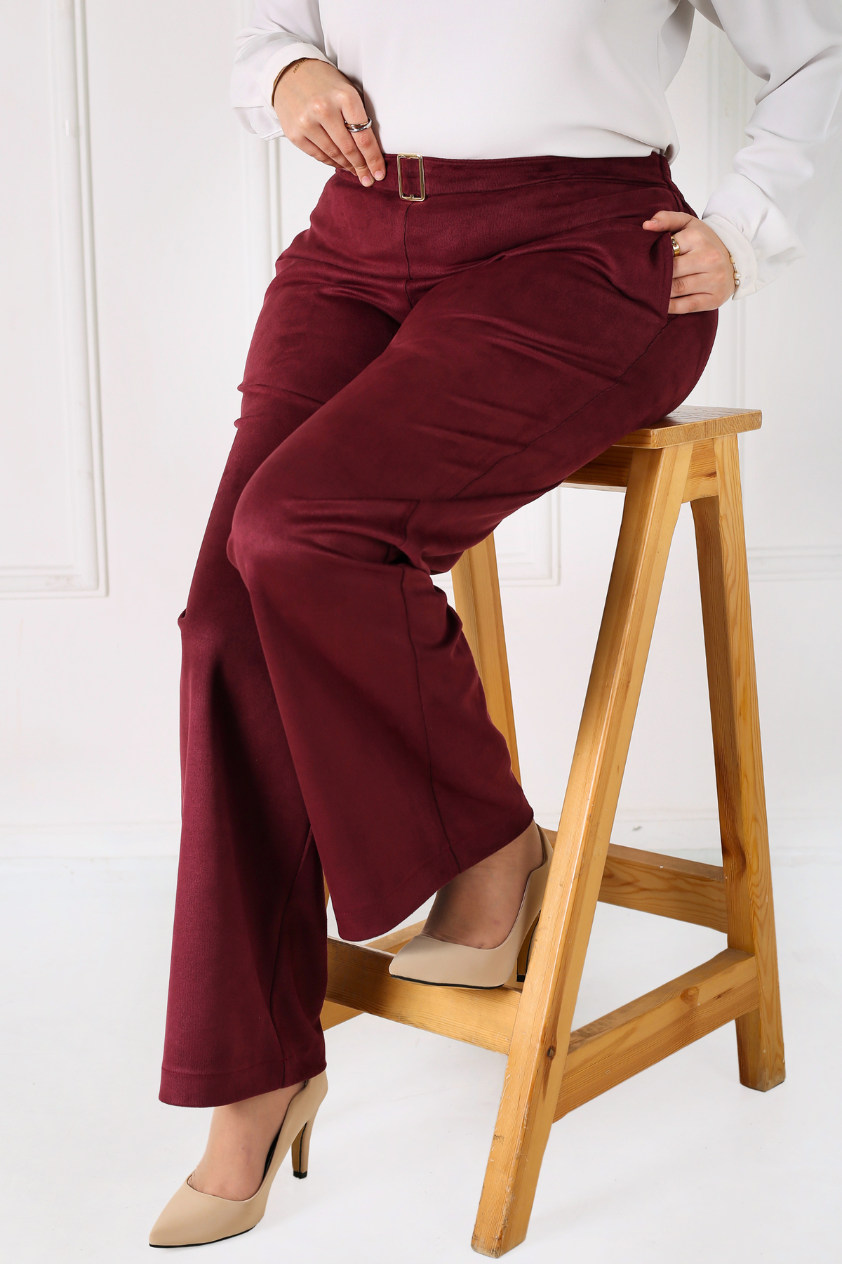 Pantalon Femme - Large à Ceinture - Simili Daim Etirable