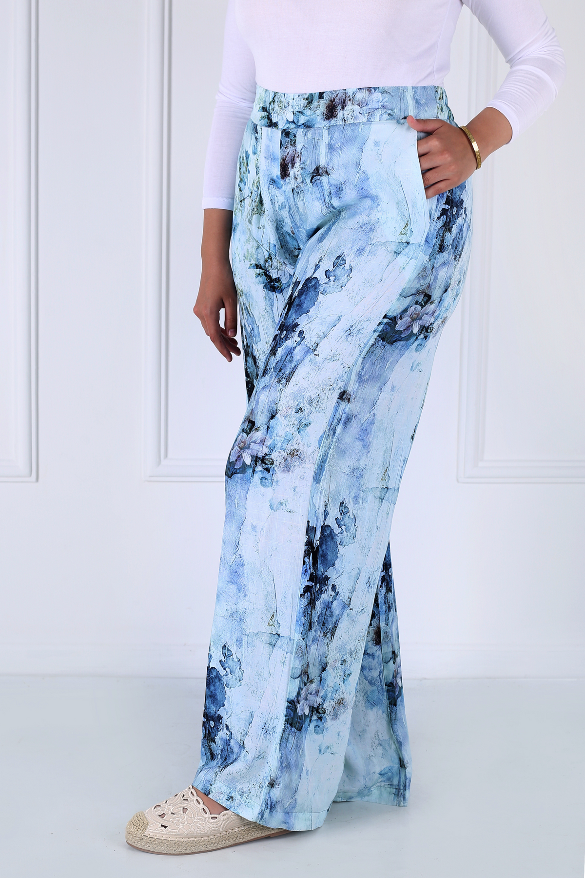 Pantalon Femme - Casual Large - Viscose Motifs Fleurs