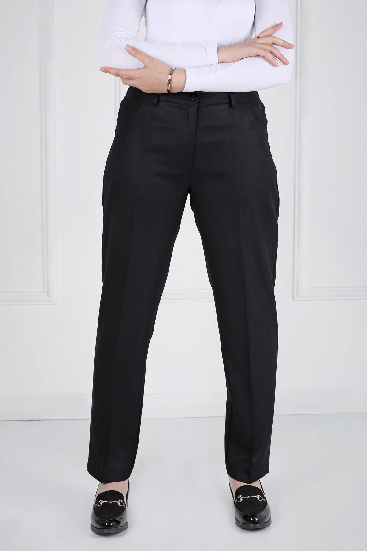 Pantalon Femme - Classique Droit - Flanelle Drapée