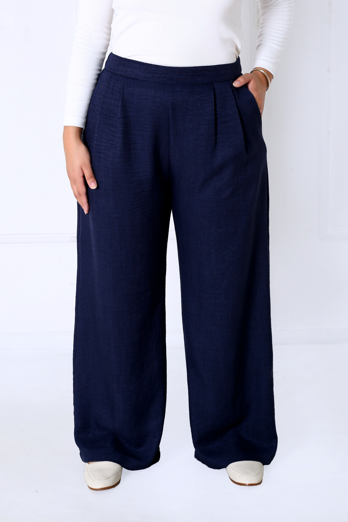 Pantalon Femme - Casual Large à Plis - Effet Lin Crush