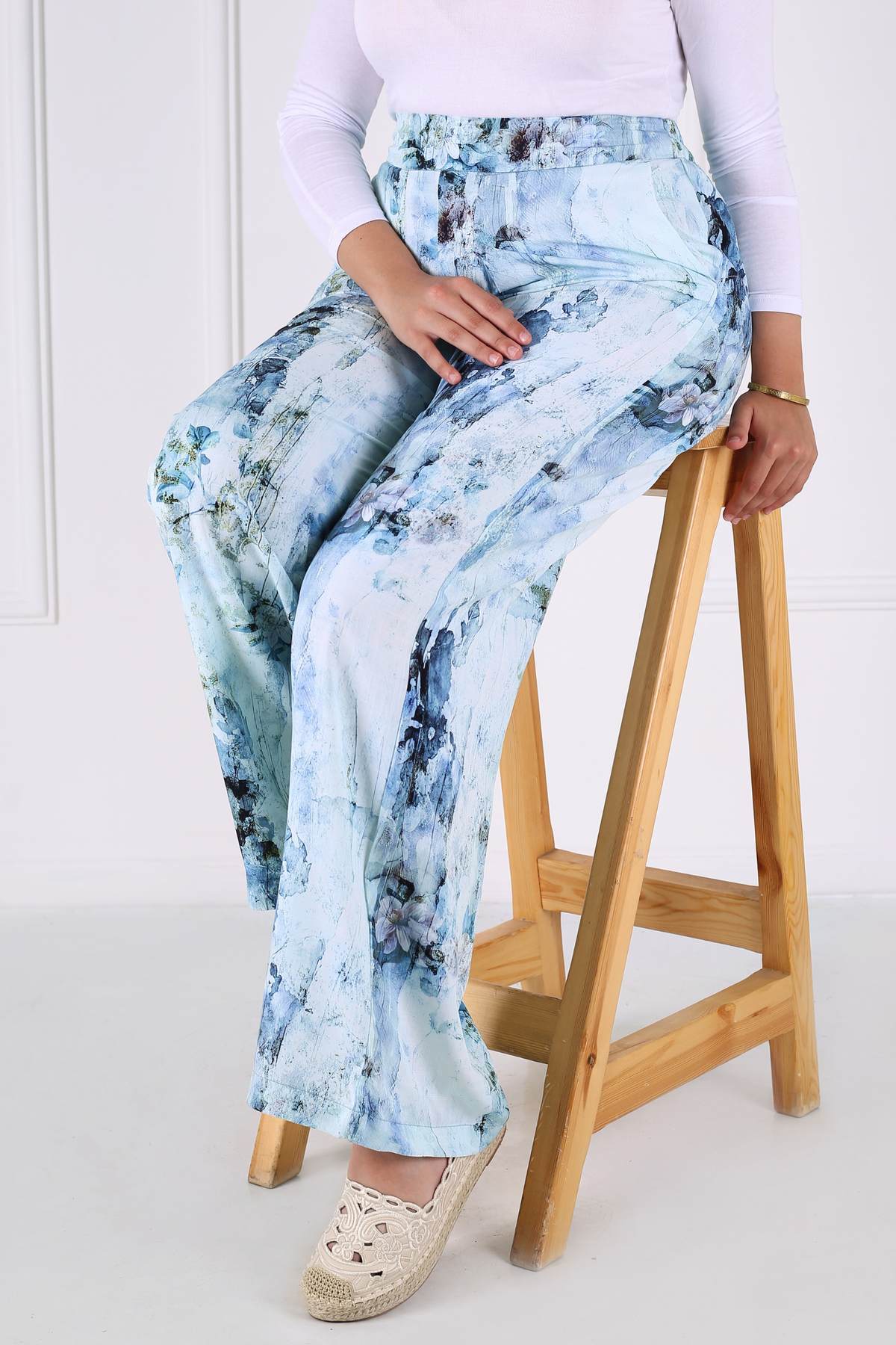 Pantalon Femme - Casual Large - Viscose Motifs Fleurs
