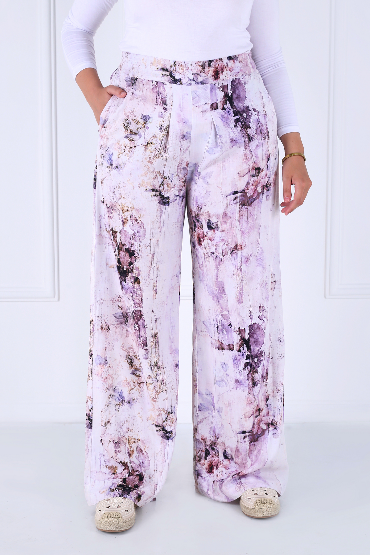 Pantalon Femme - Casual Large - Viscose Motifs Fleurs
