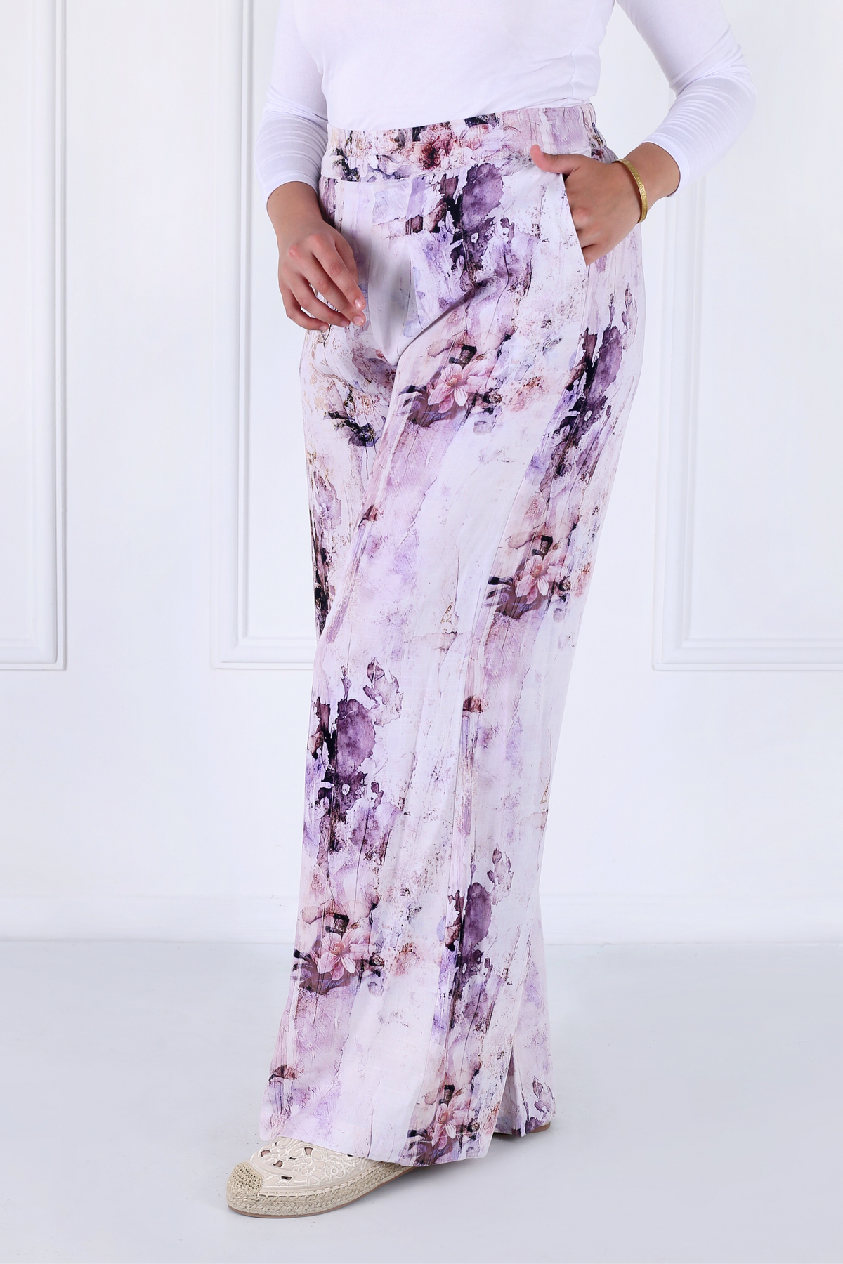 Pantalon Femme - Casual Large - Viscose Motifs Fleurs