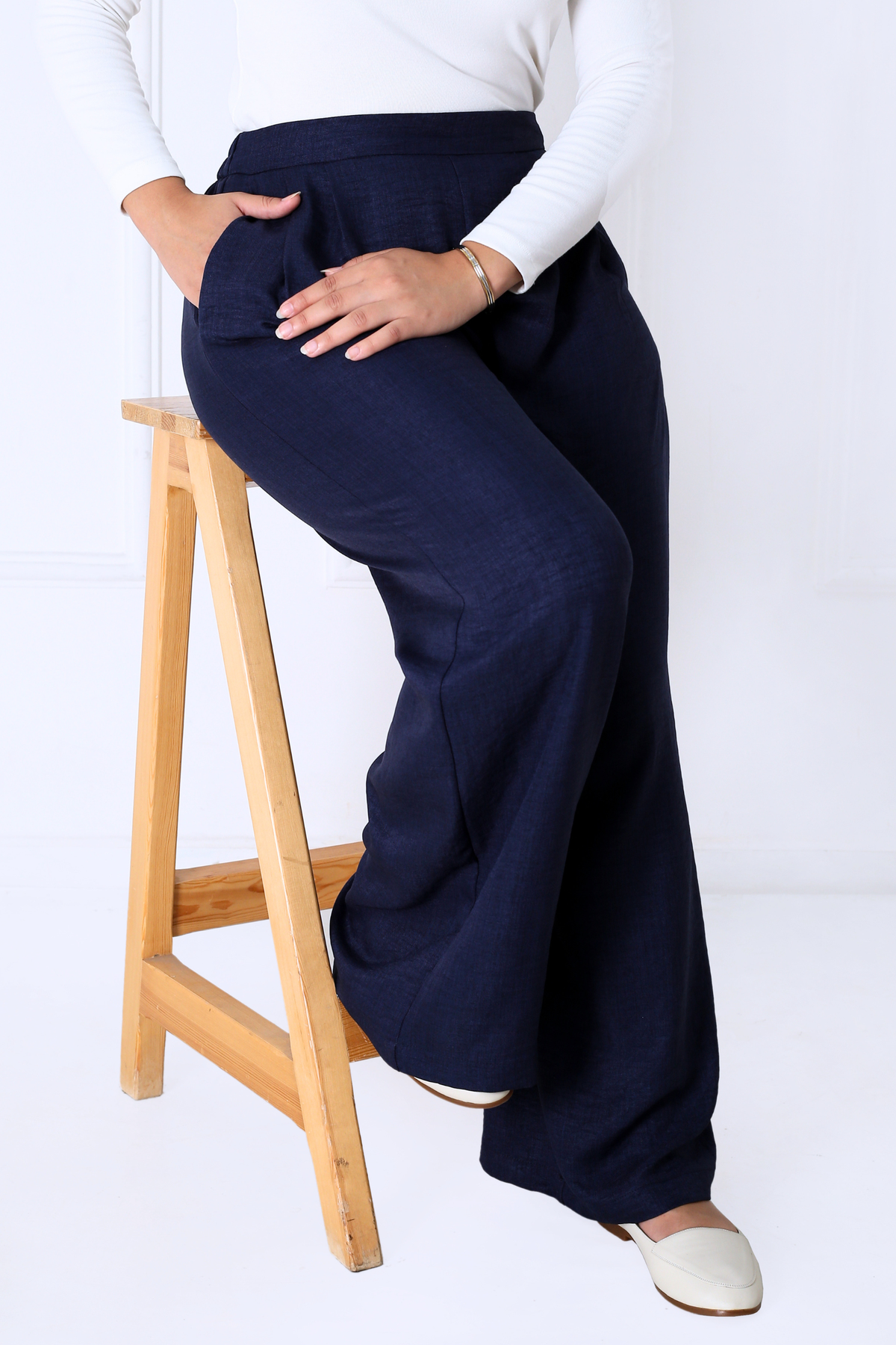 Pantalon Femme - Casual Large à Plis - Effet Lin Crush