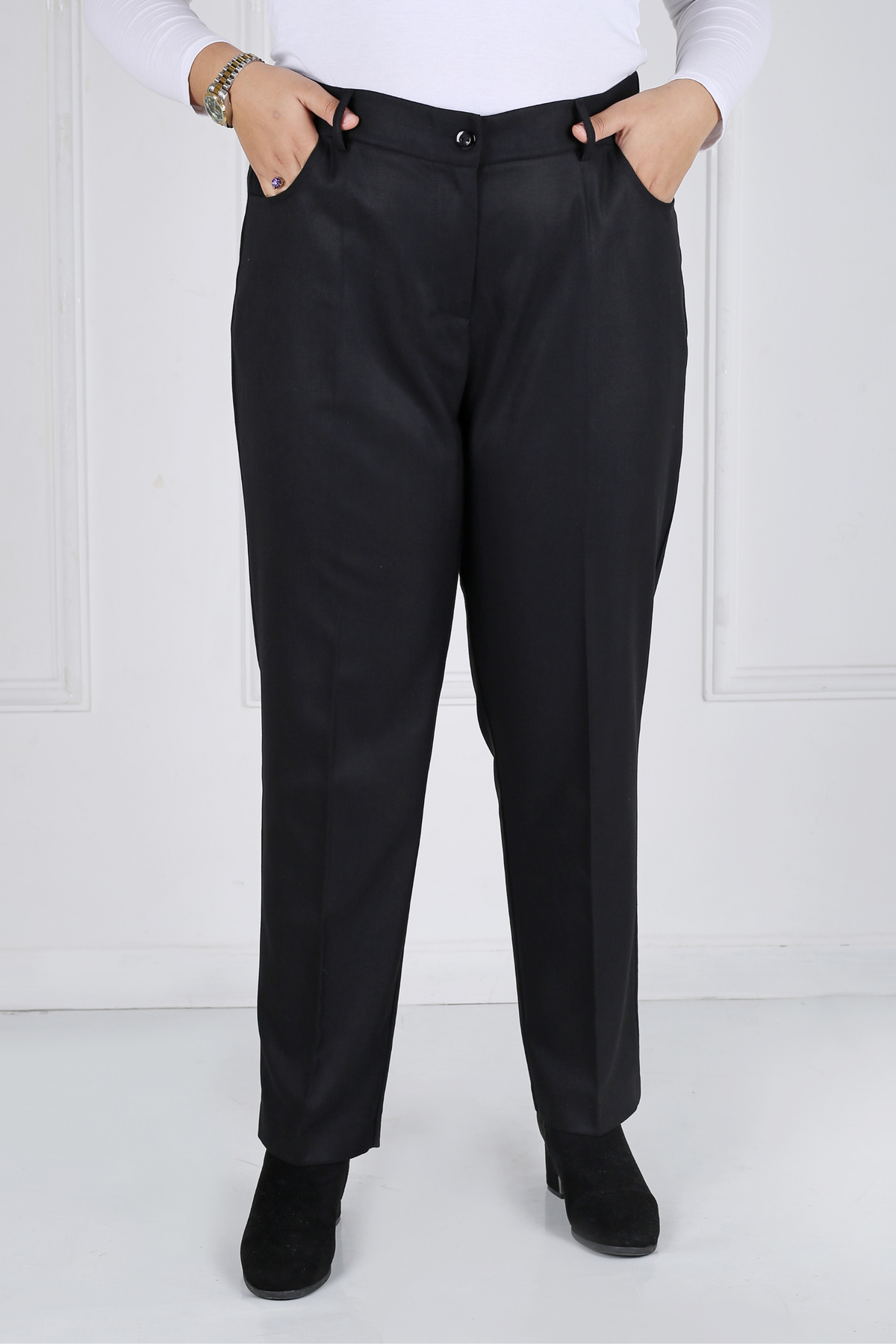 Pantalon Femme - Classique Droit - Flanelle Drapée