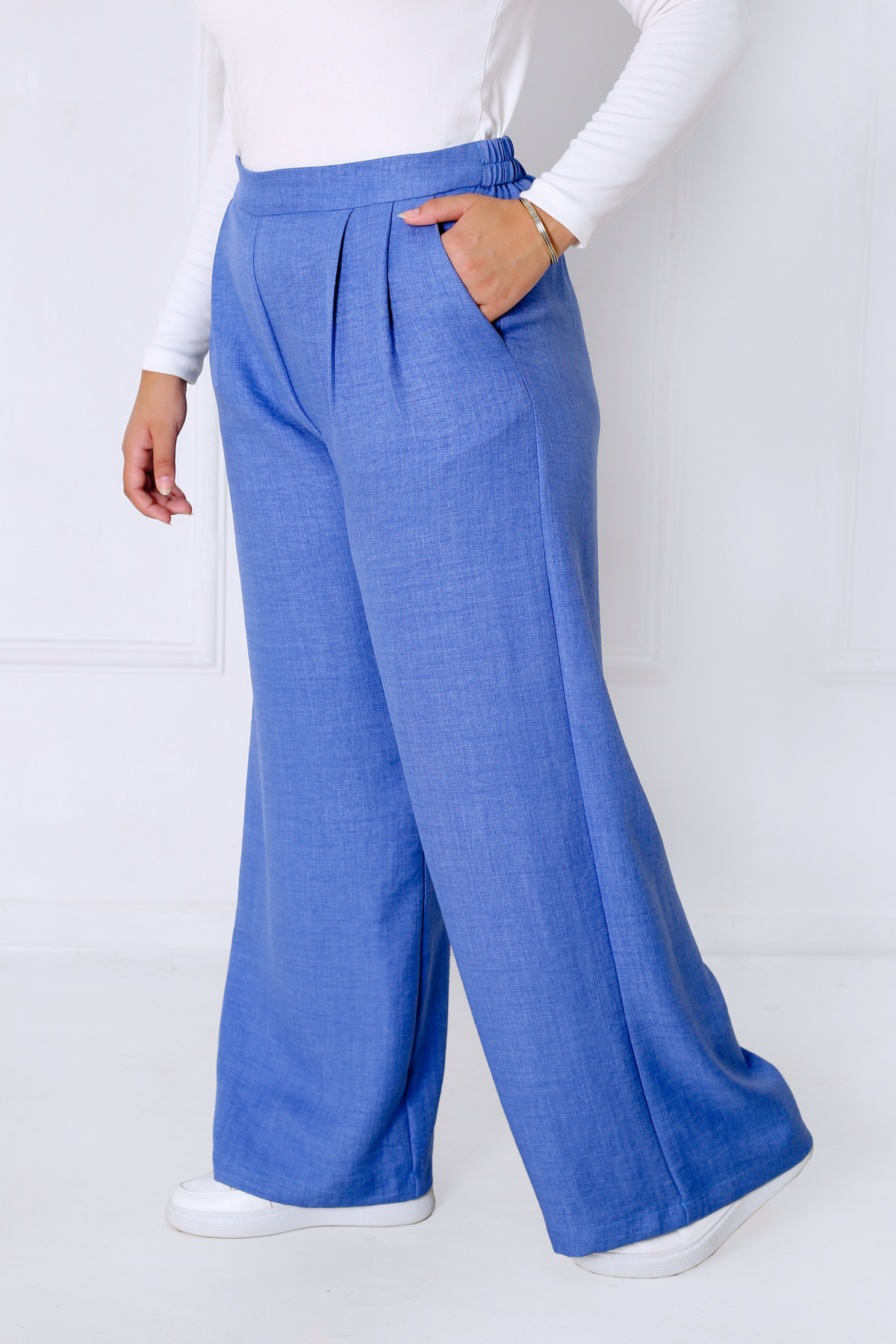 Pantalon Femme - Casual Large à Plis - Effet Lin Crush