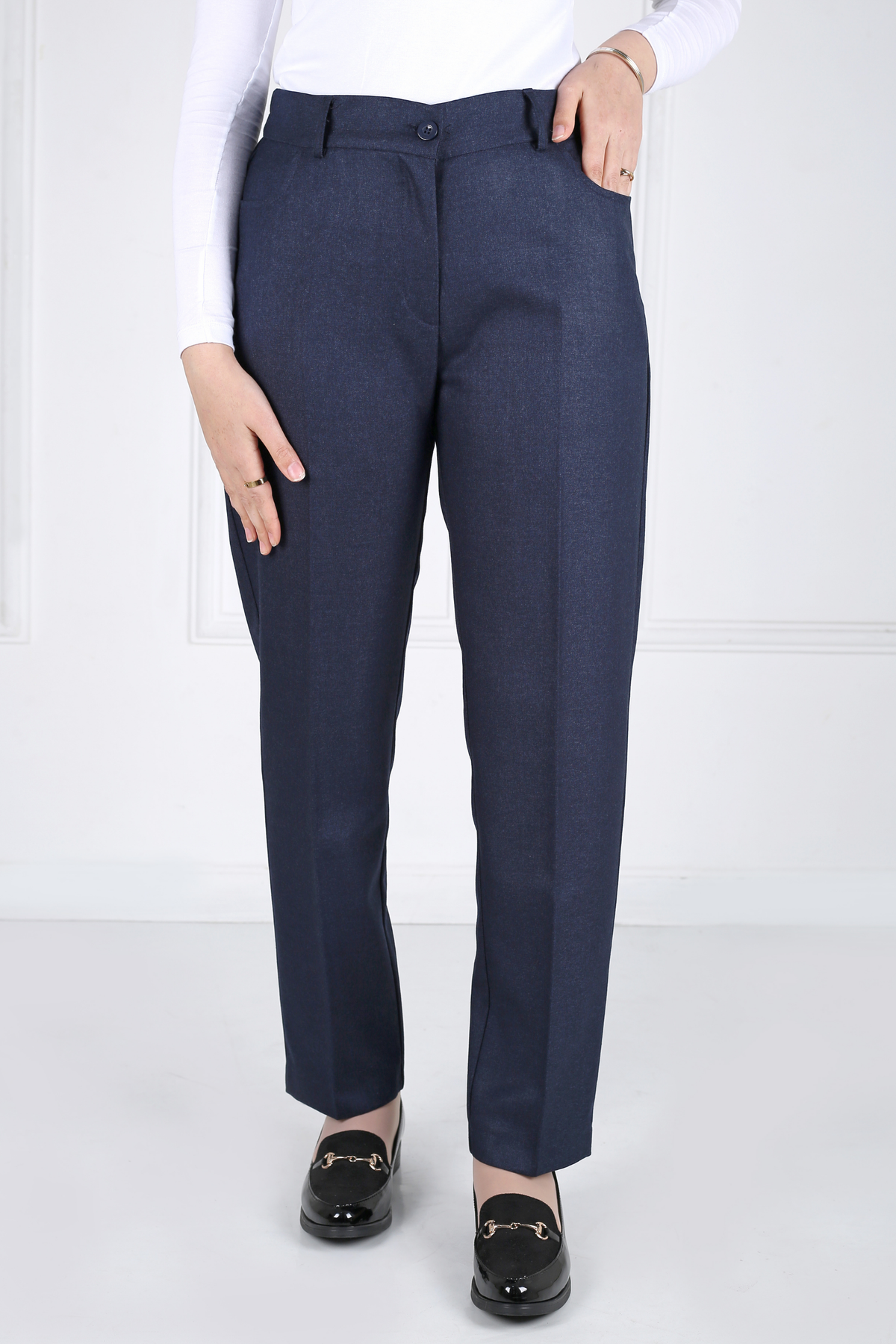 Pantalon Femme - Classique Droit - Flanelle Drapée
