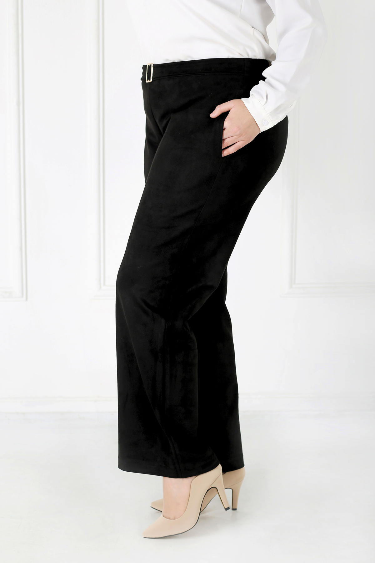 Pantalon Femme - Large à Ceinture - Simili Daim Etirable