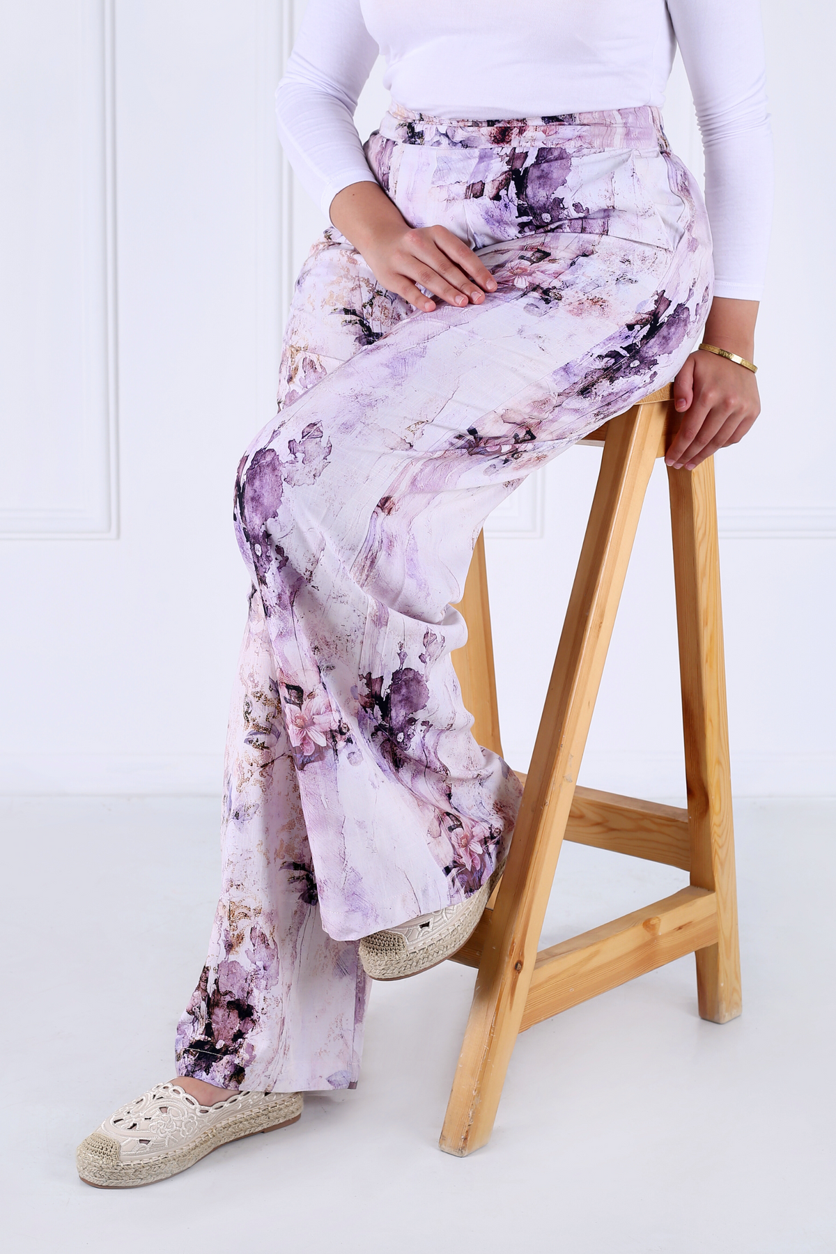 Pantalon Femme - Casual Large - Viscose Motifs Fleurs