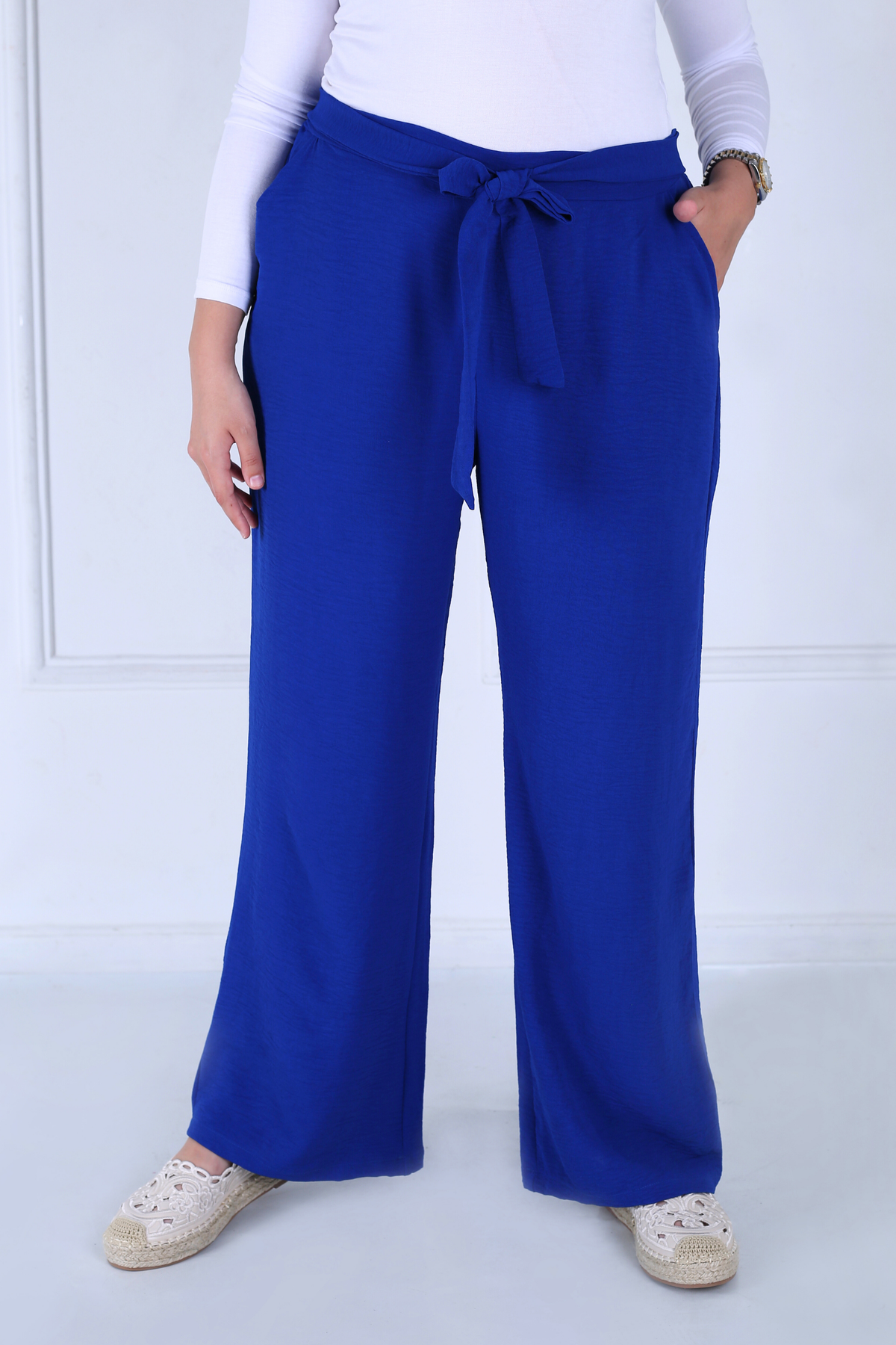 Pantalon Femme - Casual Large à Ceinture - Crêpe Crush
