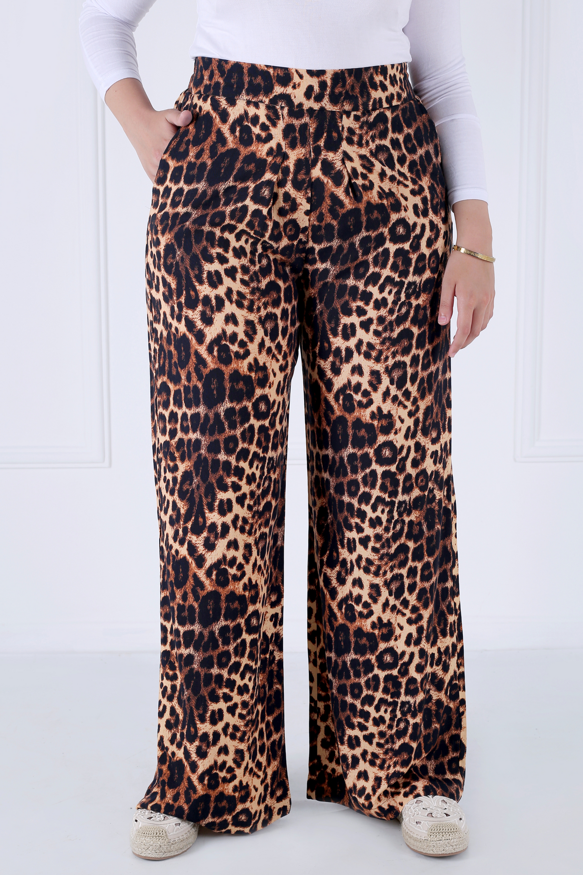 Pantalon Femme - Casual Large - Viscose Motifs Léopard
