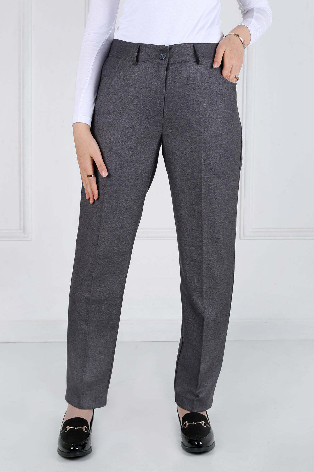 Pantalon Femme - Classique Droit - Flanelle Drapée