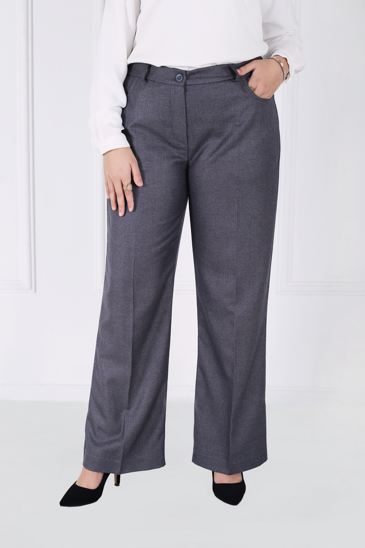 Pantalon Femme Classique Large Chaud Flanelle Drapée –