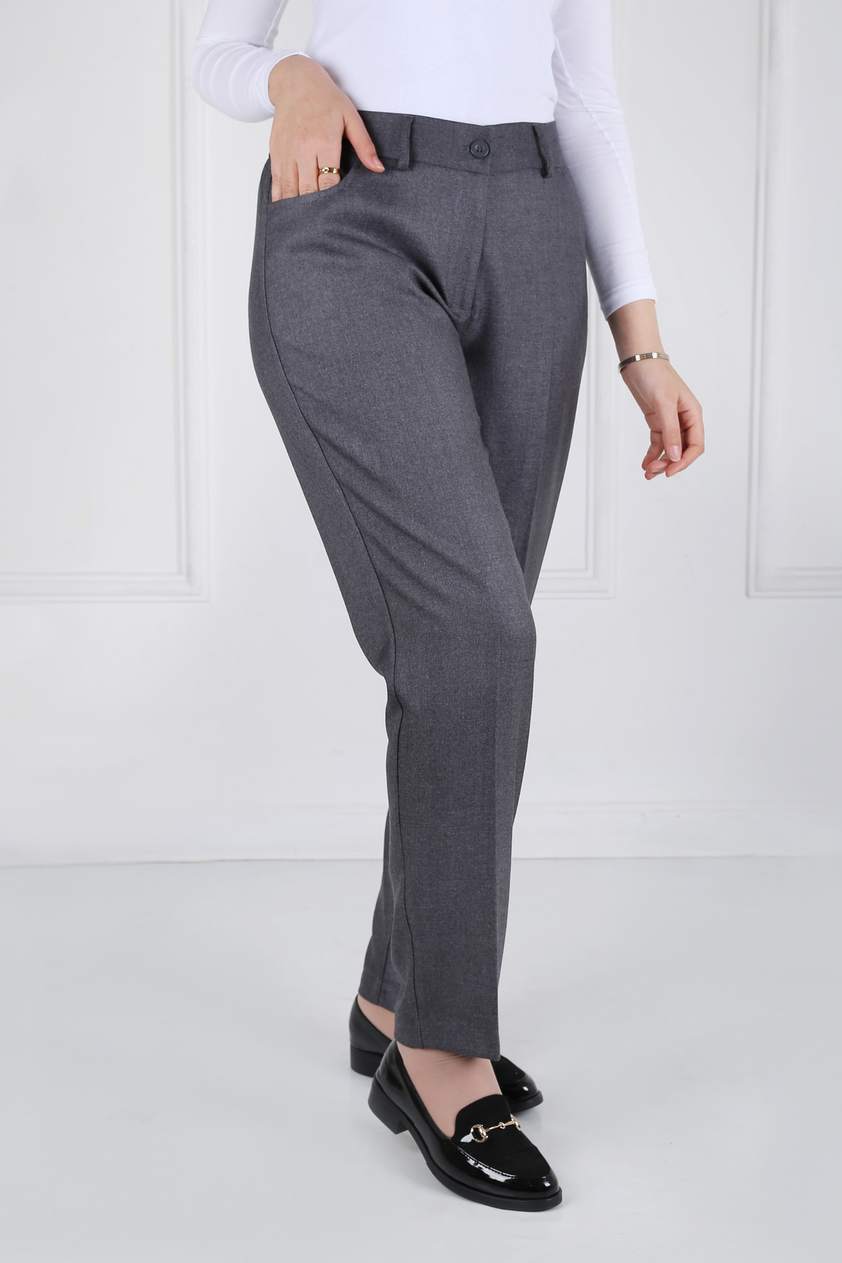 Pantalon Femme - Classique Droit - Flanelle Drapée