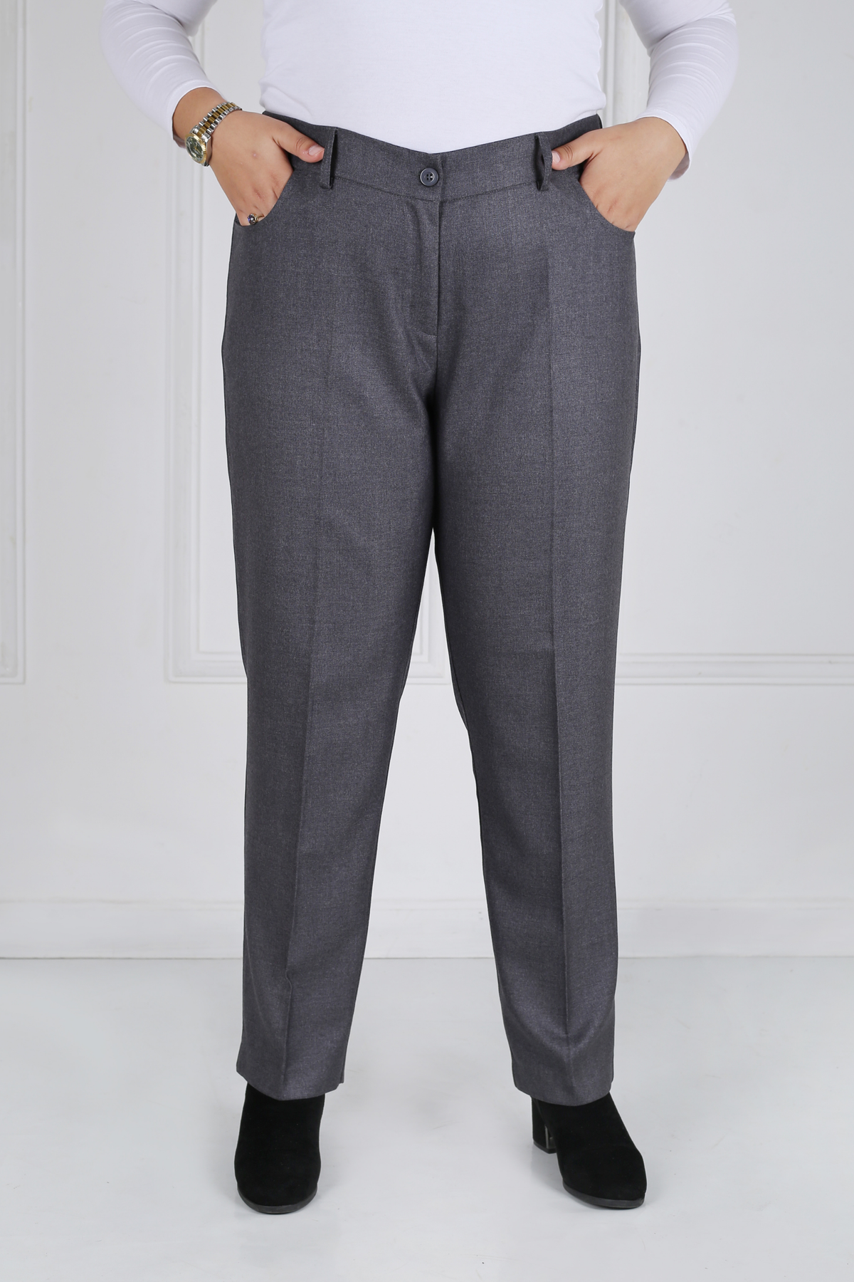 Pantalon Femme - Classique Droit - Flanelle Drapée