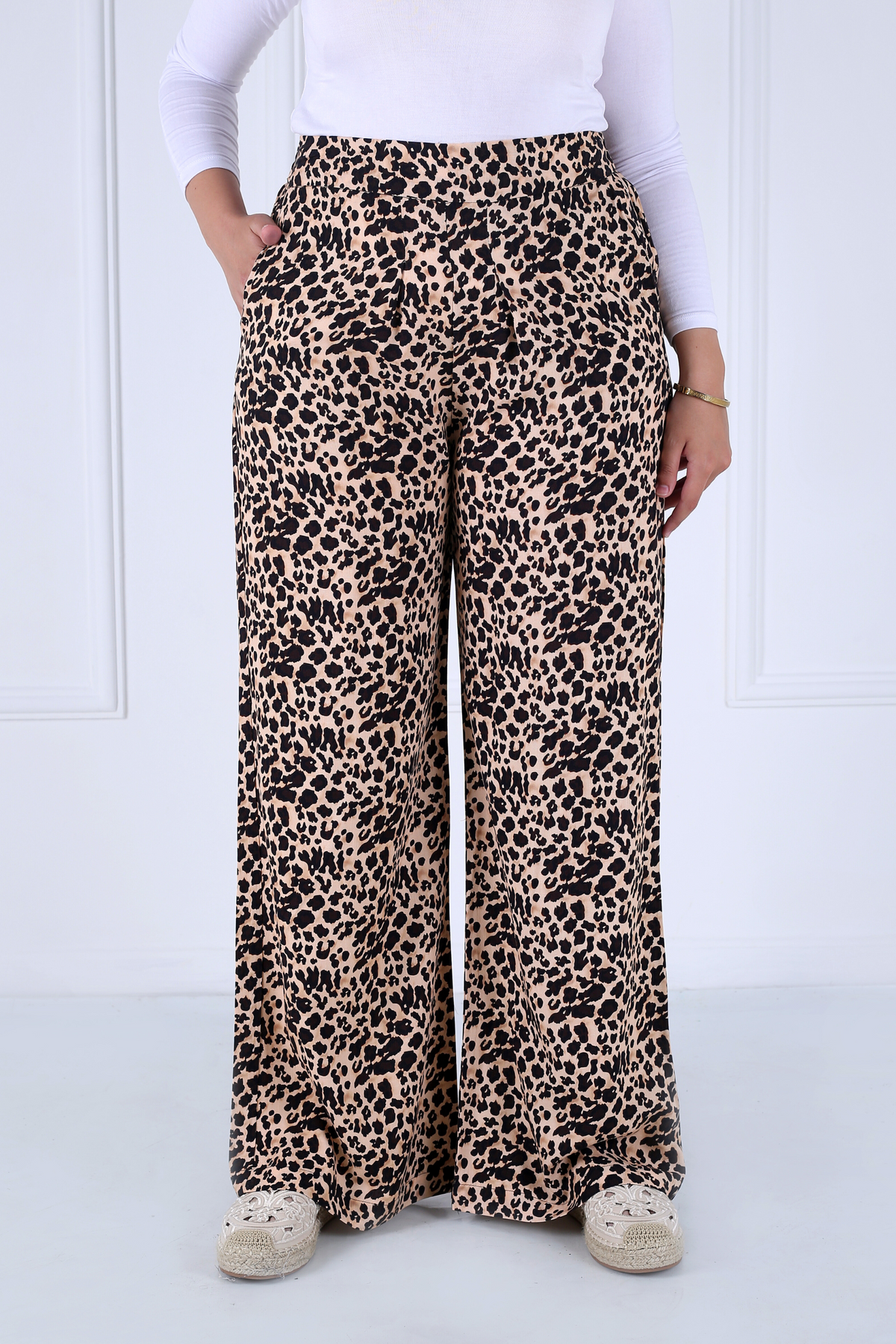 Pantalon Femme - Casual Large - Viscose Motifs Léopard