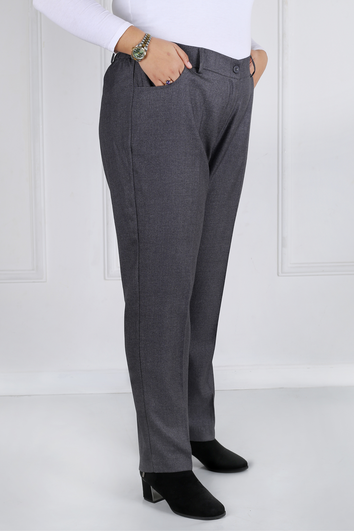 Pantalon Femme - Classique Droit - Flanelle Drapée