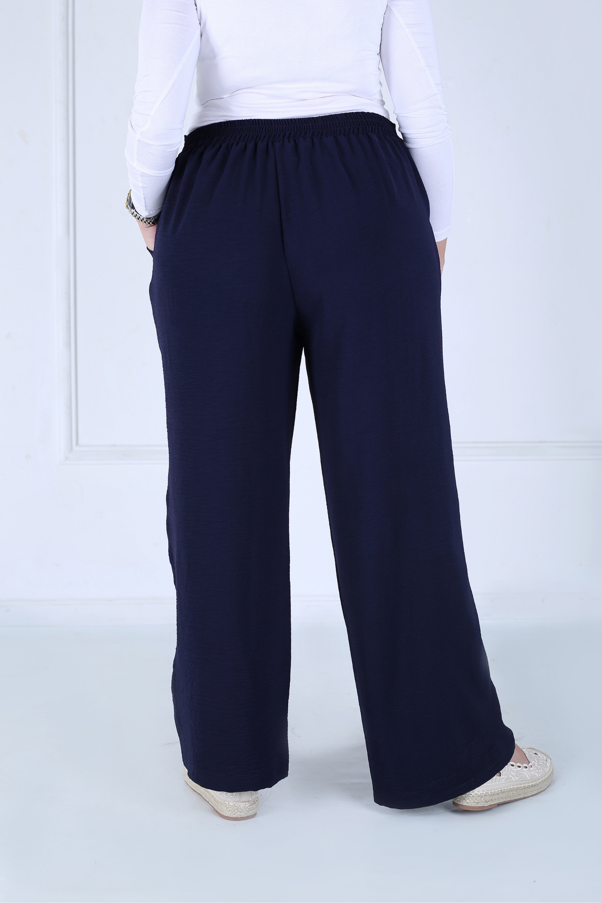 Pantalon Femme - Casual Large à Ceinture - Crêpe Crush