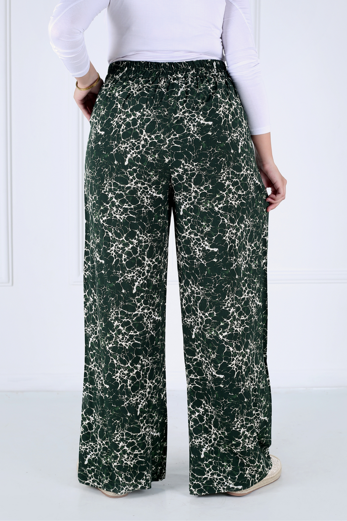 Pantalon Femme - Casual Large - Viscose Motifs Ecume