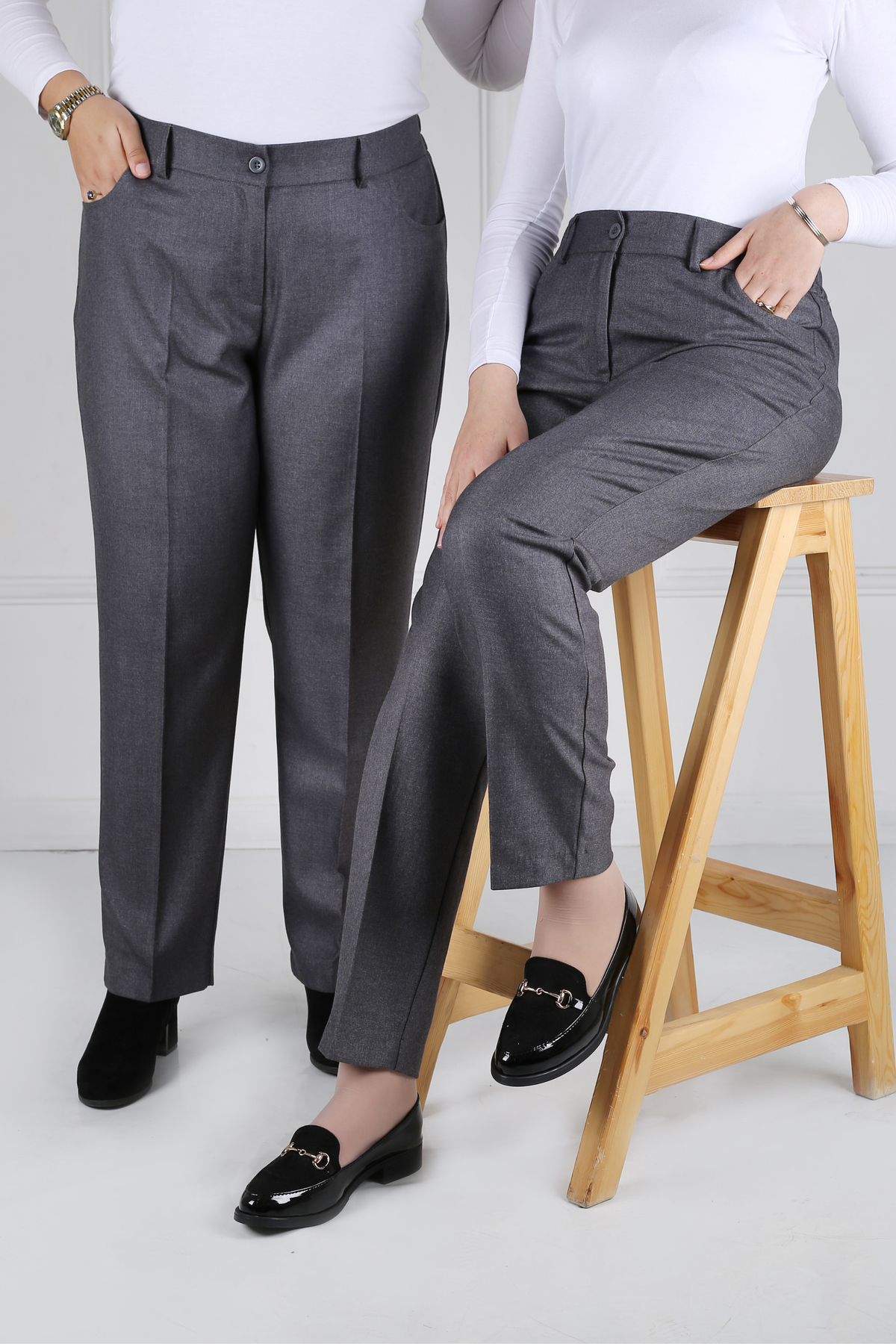 Pantalon Femme - Classique Droit - Flanelle Drapée