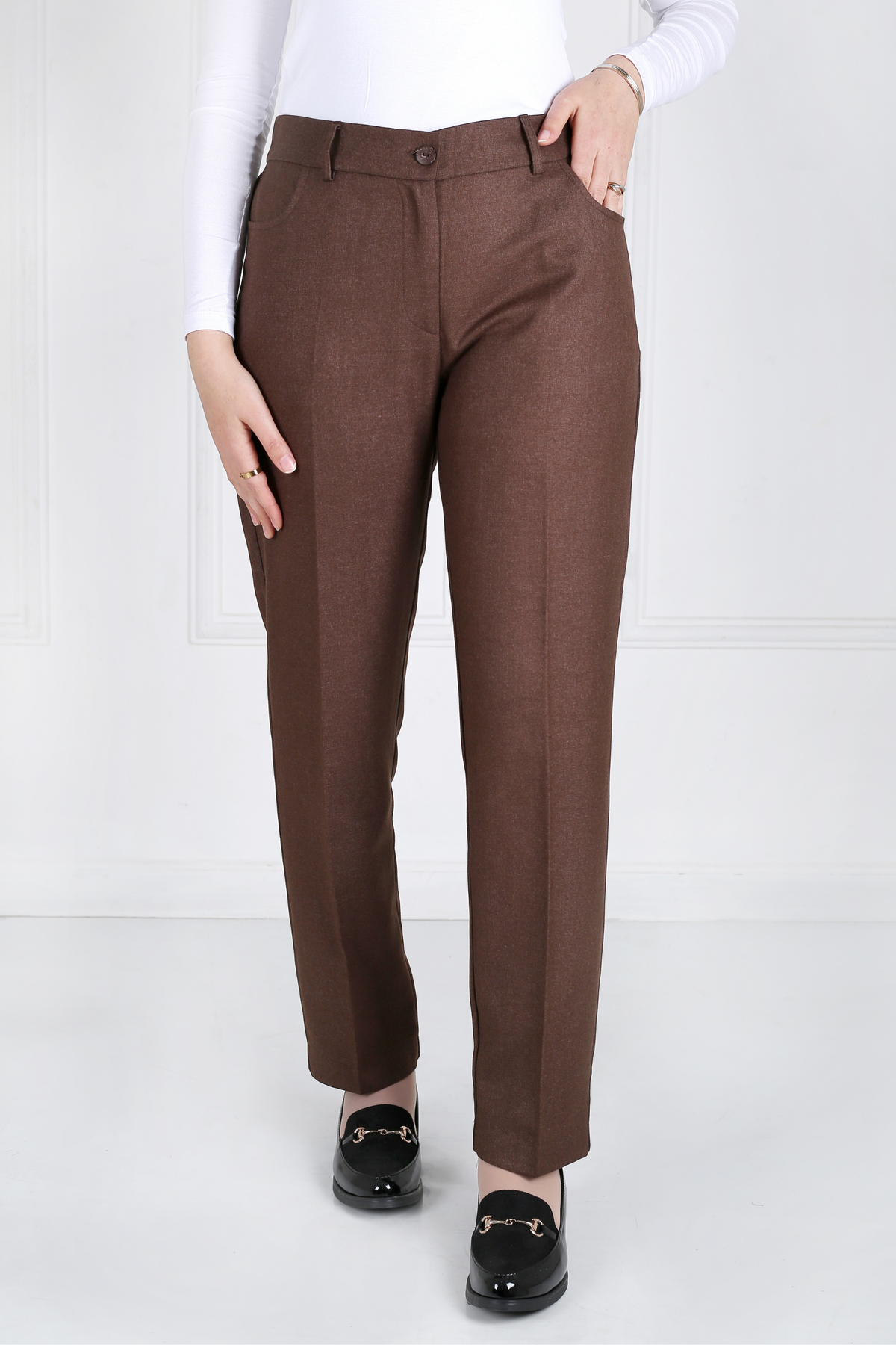 Pantalon Femme - Classique Droit - Flanelle Drapée