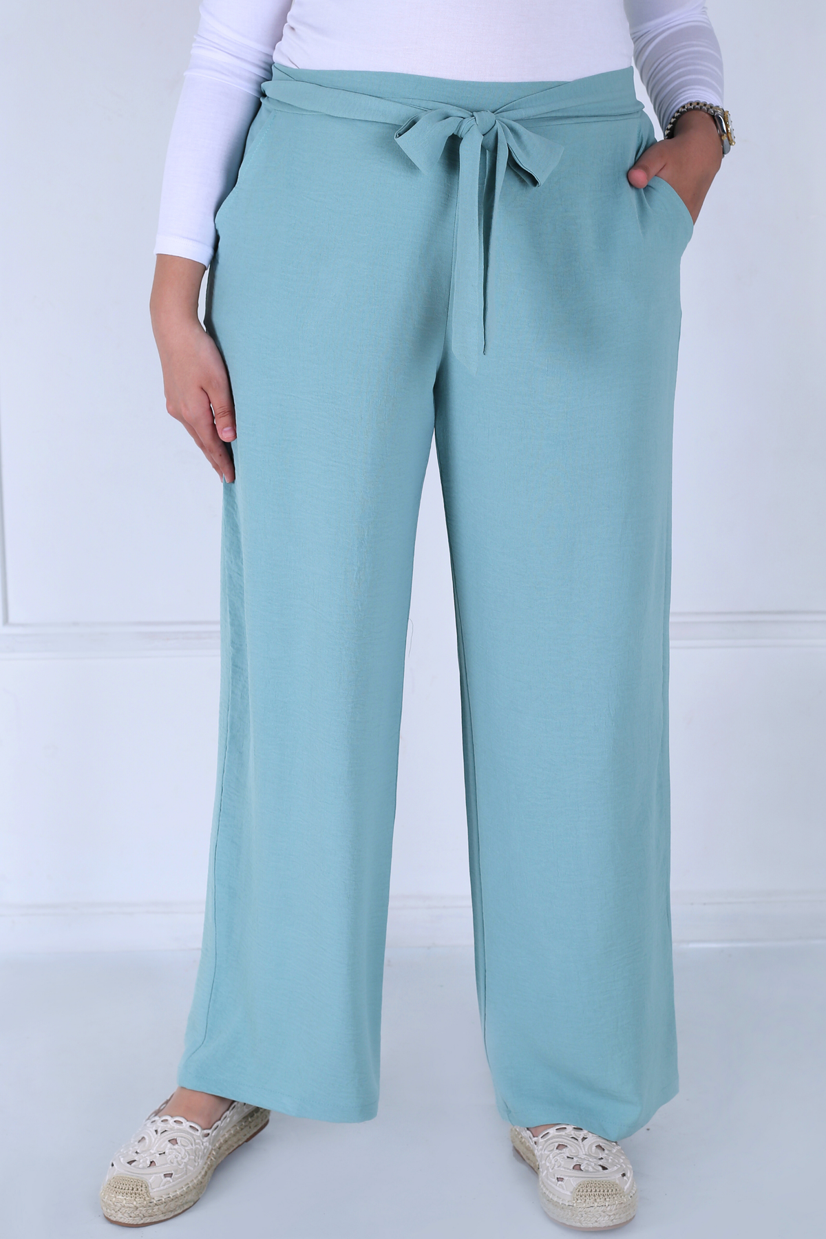 Pantalon Femme - Casual Large à Ceinture - Crêpe Crush