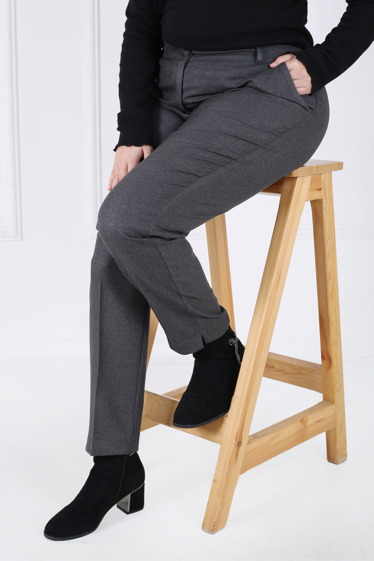 Pantalon Femme - Classique à Fentes CE Chaud - Flanelle Drapée