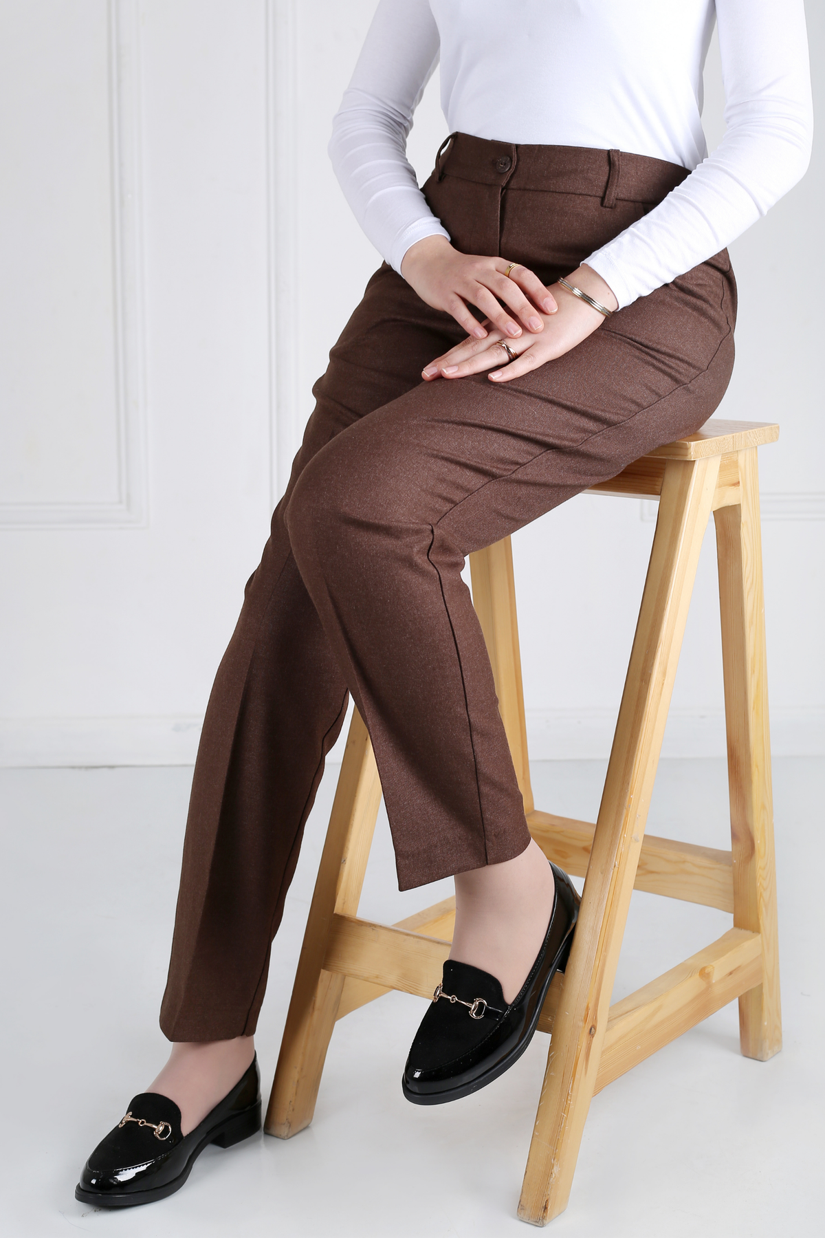 Pantalon Femme - Classique Droit - Flanelle Drapée