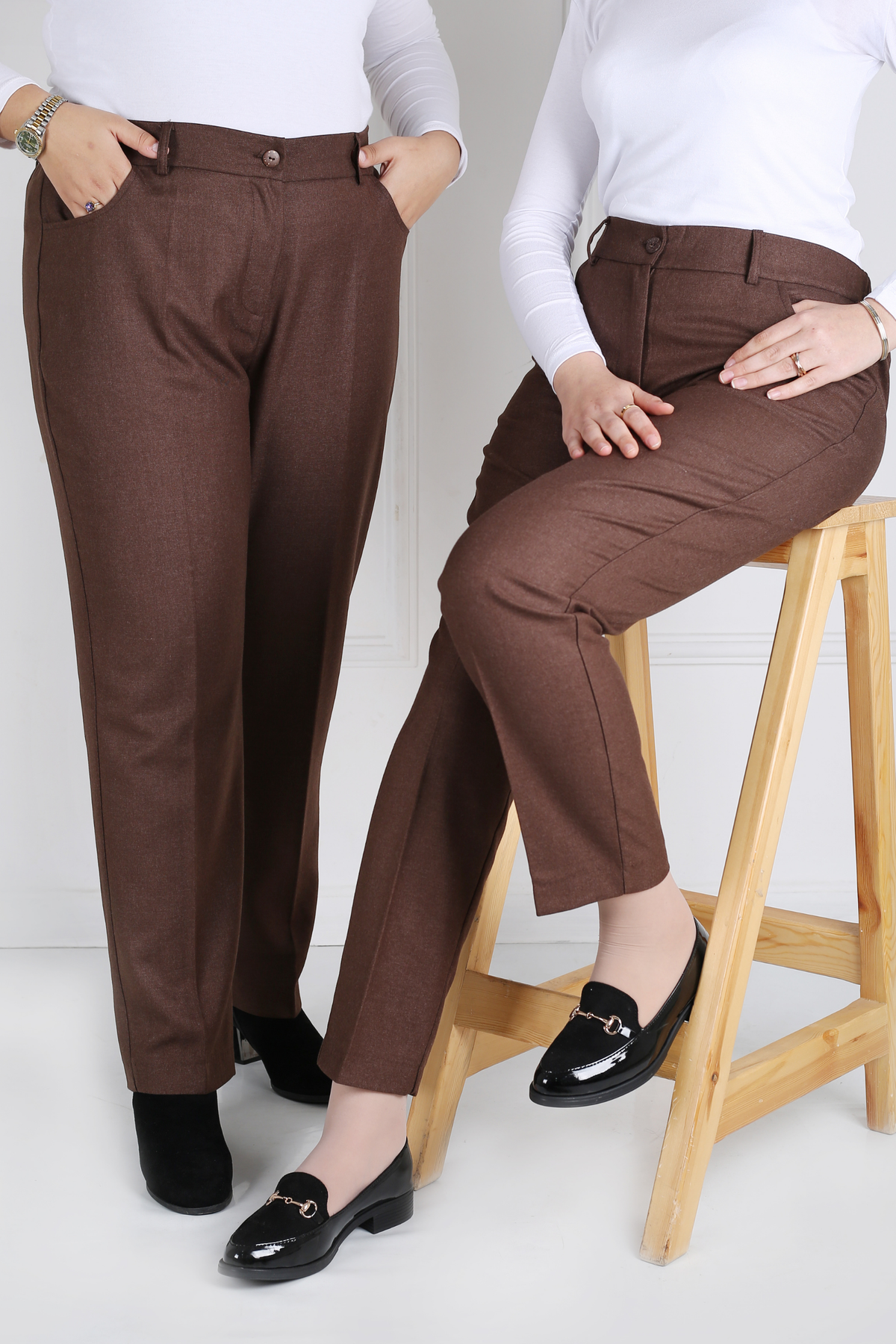 Pantalon Femme - Classique Droit - Flanelle Drapée
