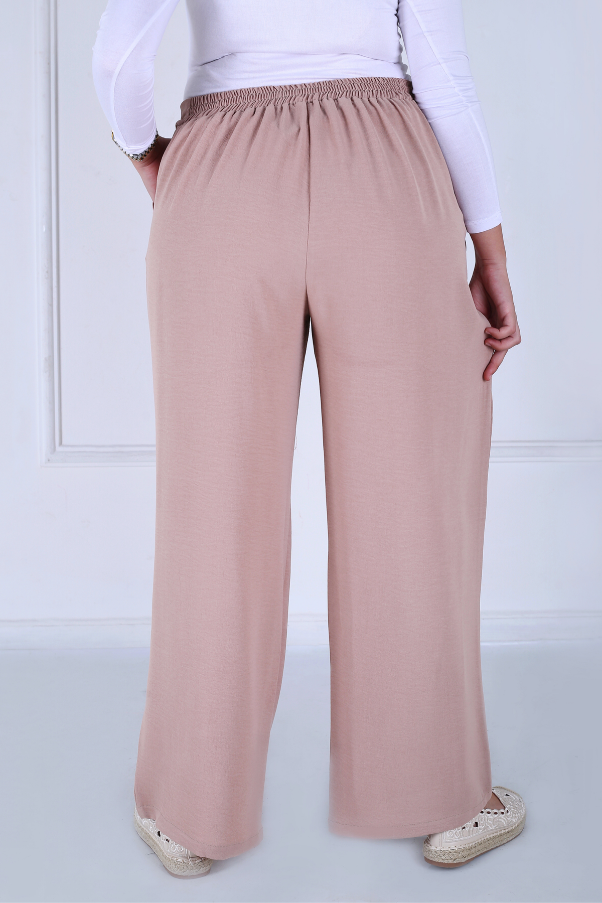 Pantalon Femme - Casual Large à Ceinture - Crêpe Crush