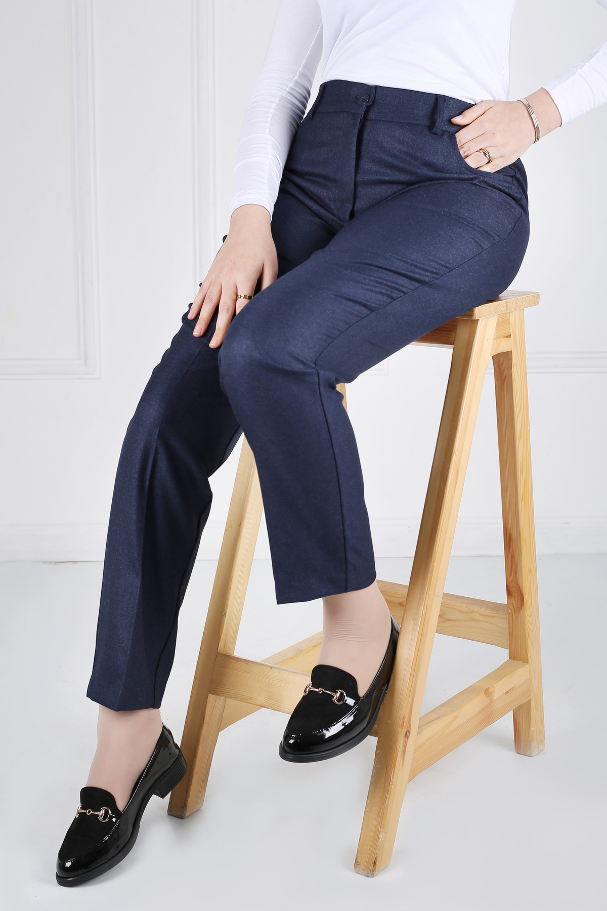Pantalon Femme - Classique Droit - Flanelle Drapée