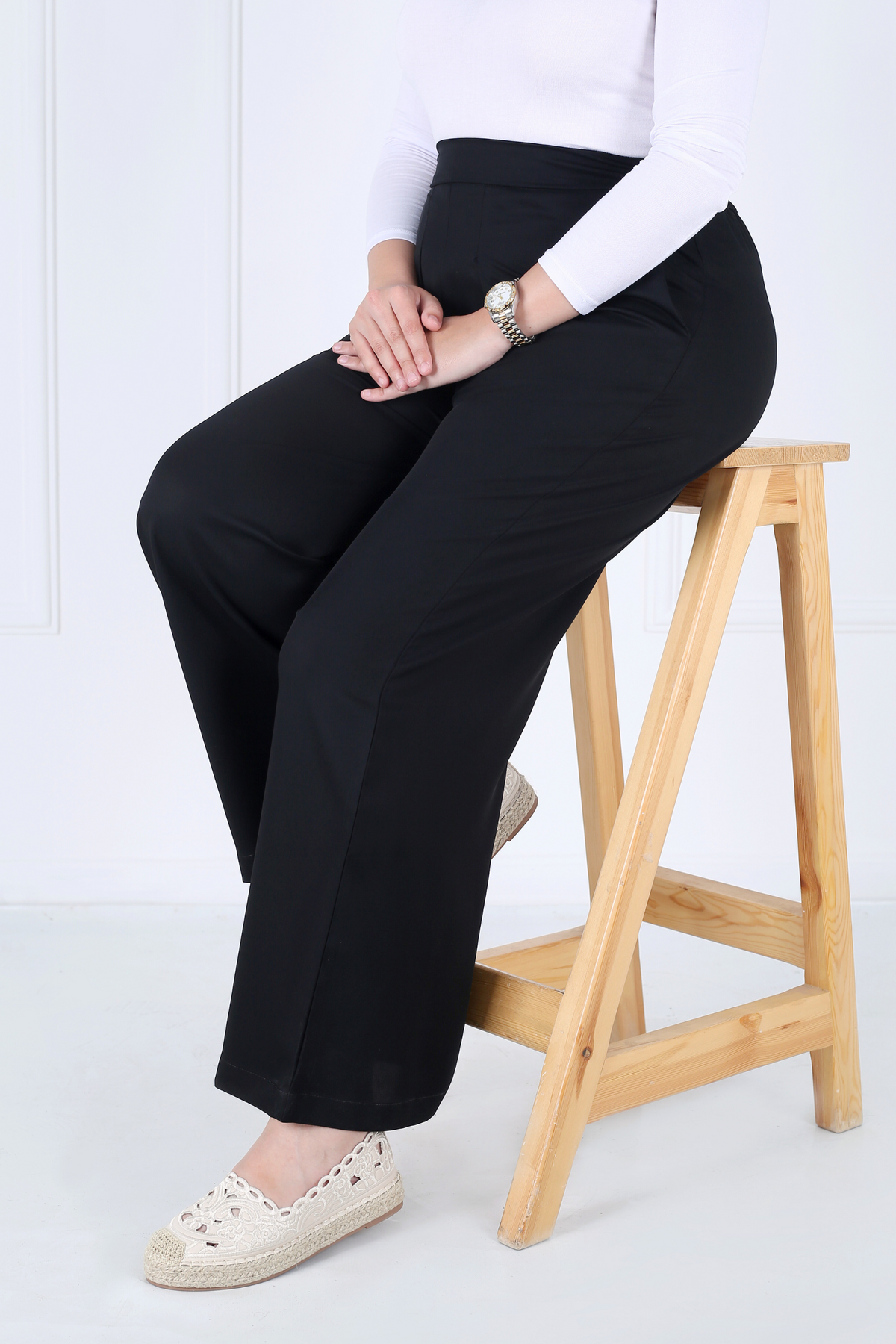 Pantalon Femme - Large Taille Haute - Crêpe Prada